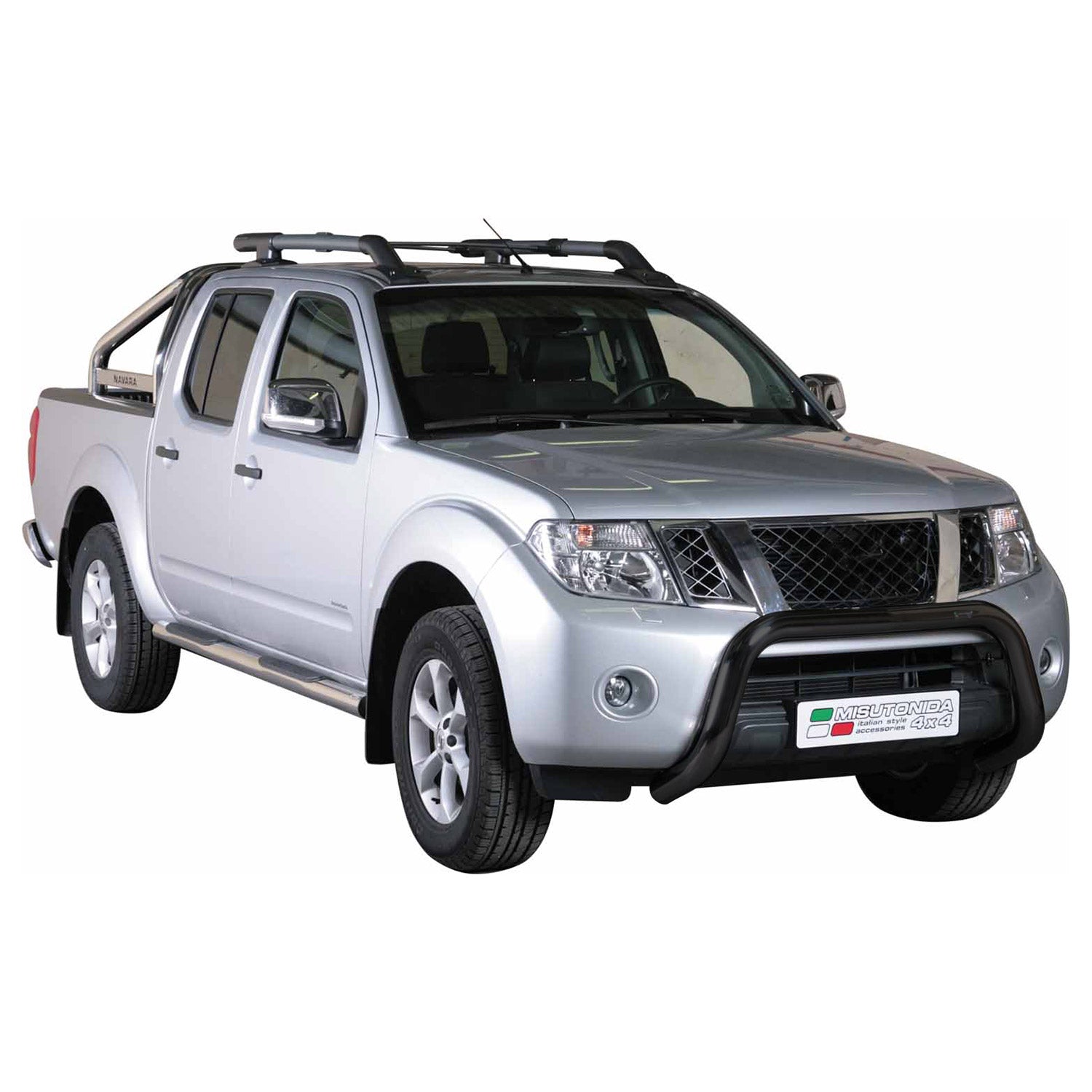 Bull Barra Frontal para Nissan Navara 2010-2014 Double Cab Negro Brillante Acero