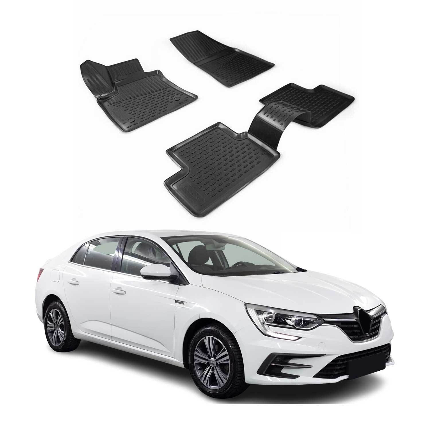 OMAC Alfombrillas De Coche para Renault Megane 2016-2021 Sedán Negro Goma TPE 4x