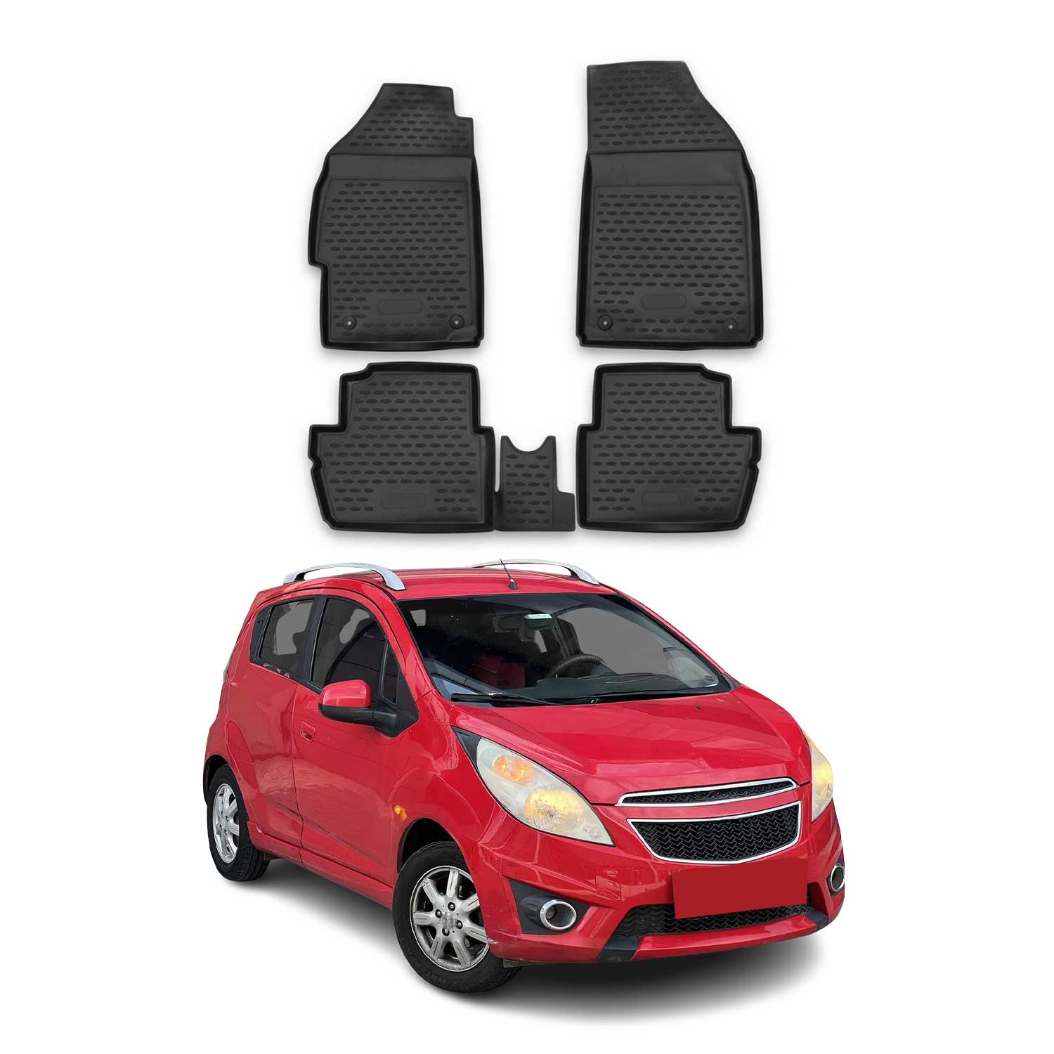 OMAC Alfombrillas De Coche para Chevrolet Spark 2015-2022 Negro Goma TPE 4Pza