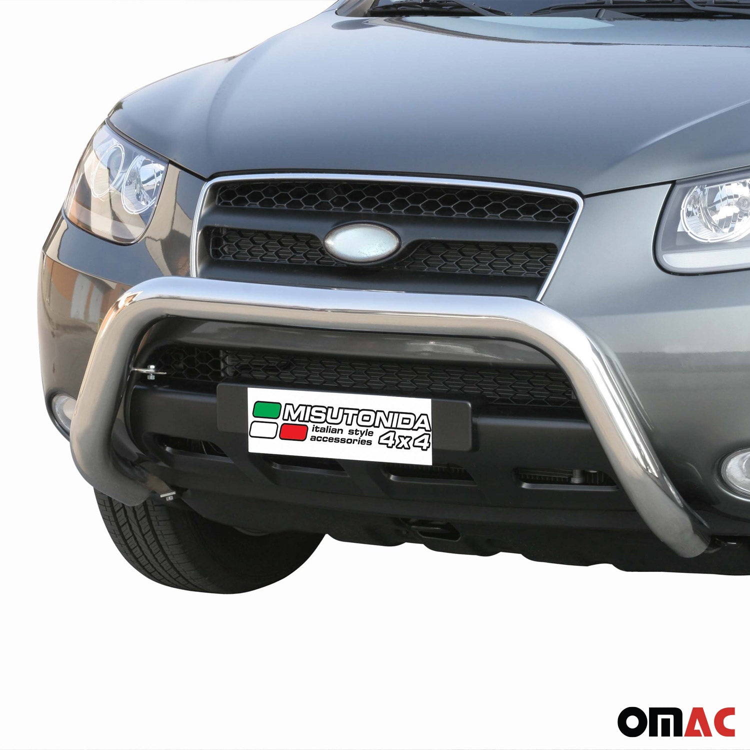 Bull Barra Frontal para Hyundai Santa Fe 2006-2009 Plata Brillante Acero 1Pza