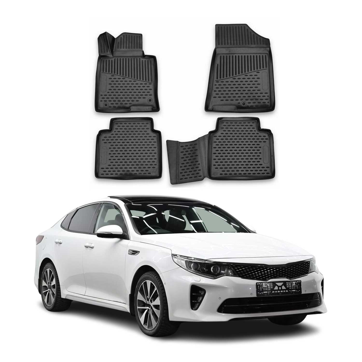 OMAC Alfombrillas De Coche para Kia Optima 2015-2021 Negro Goma TPE 4Pza