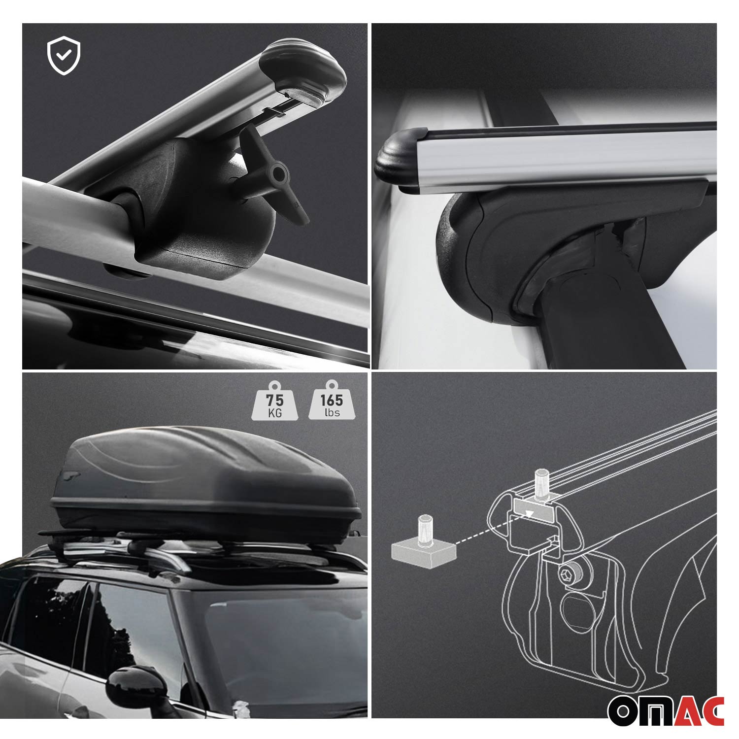 Rieles & Barras de Techo Coche para VW Caddy 2003-2026 L1 Corto Gris Aluminio 4x