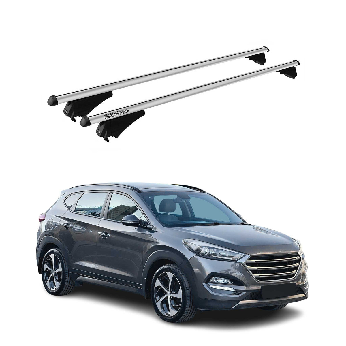 Menabo Barras de Techo Coche Baca para Hyundai Tucson 2015-2020 Gris Aluminio 2x
