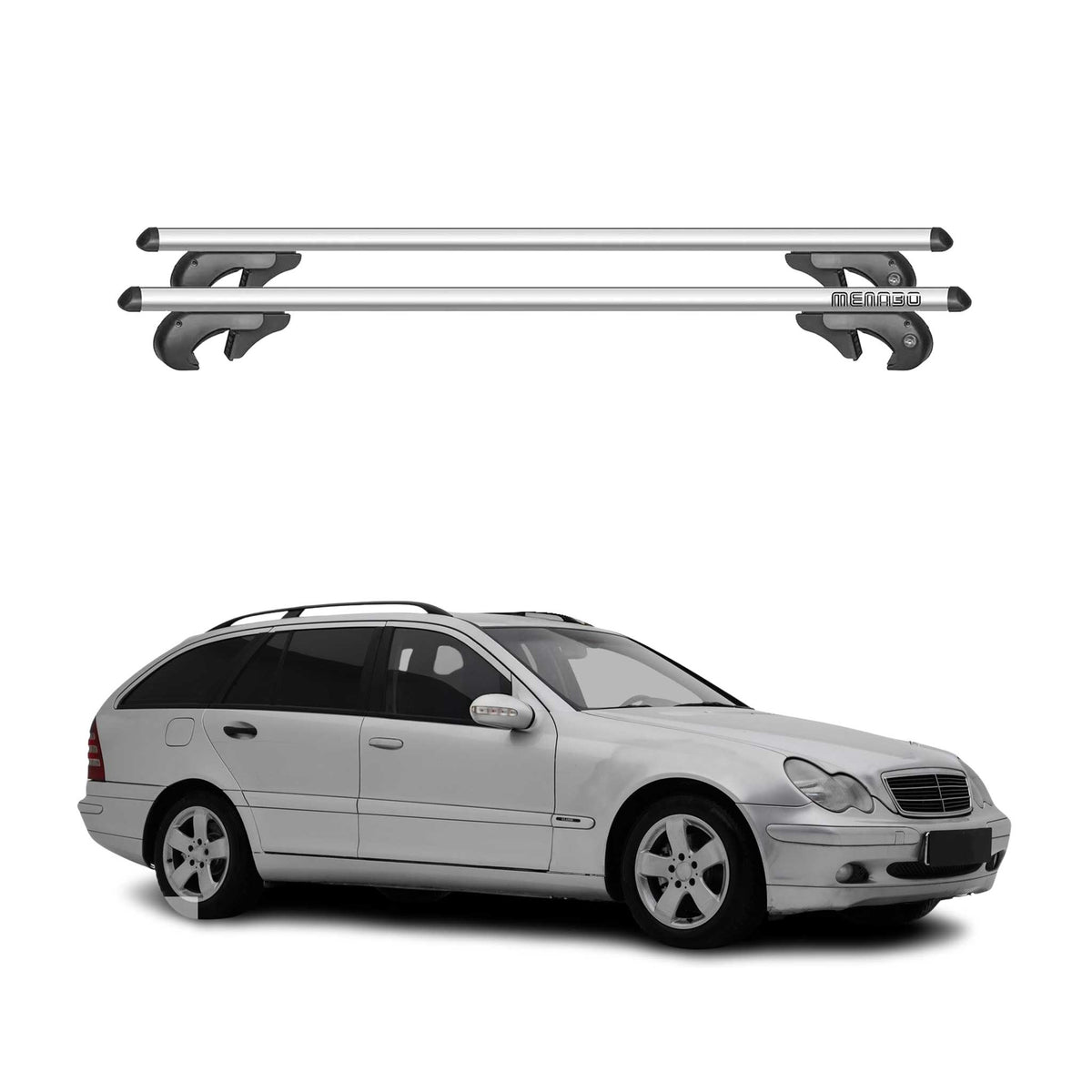 Menabo Barras de Techo Baca para Mercedes C Class S203 Familiar 2000-2007 Gris