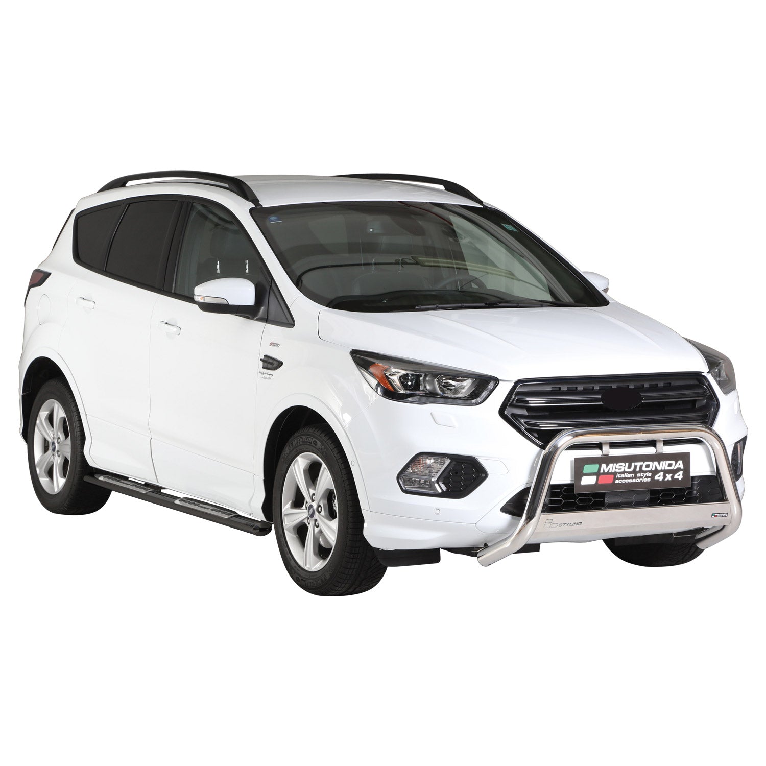 Par de Estribos Barras Laterales para Ford Kuga 2017-2019 Negro Brillante Acero