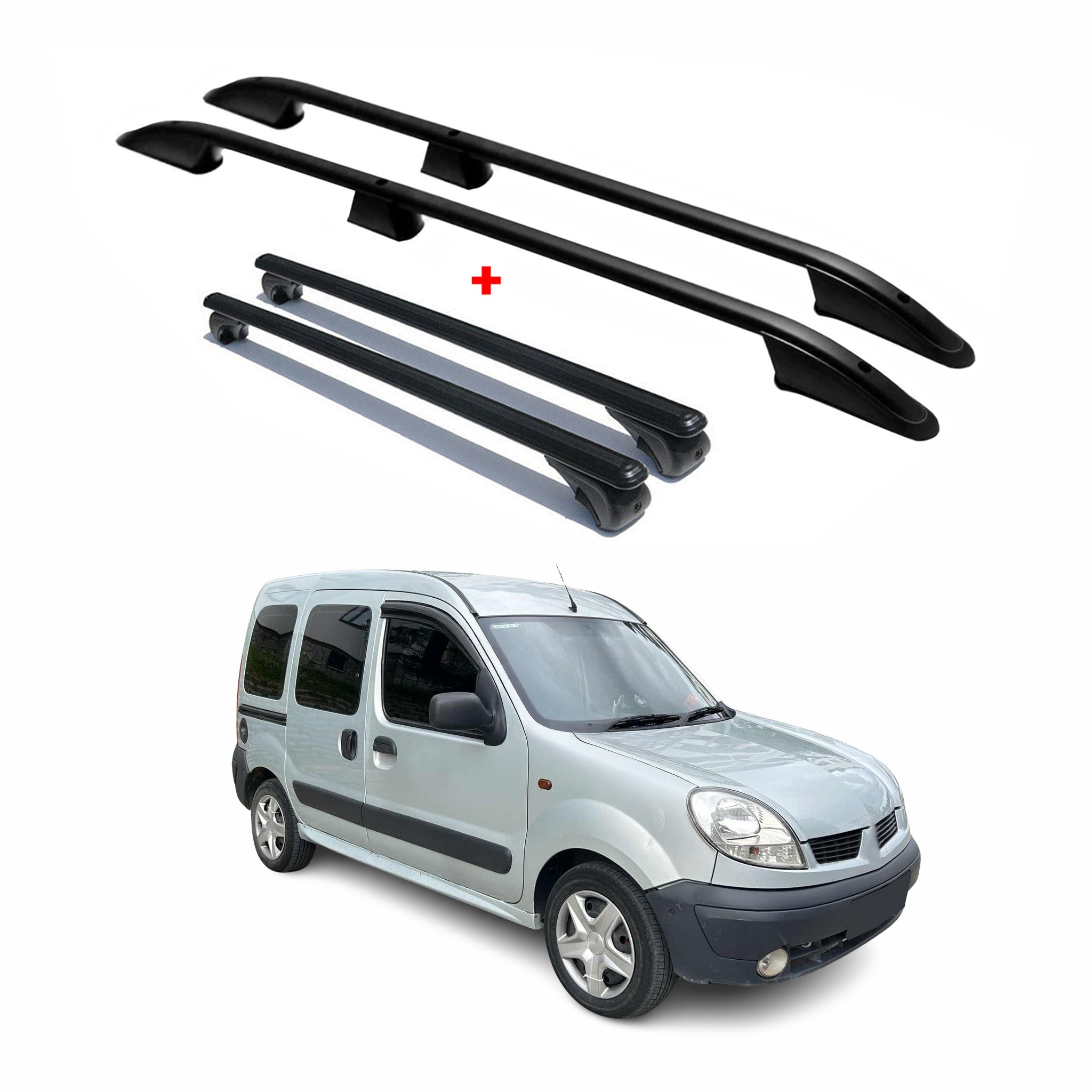Rieles & Barras de Techo Coche para Renault Kangoo 1997-2008 Negro Aluminio 4Pza