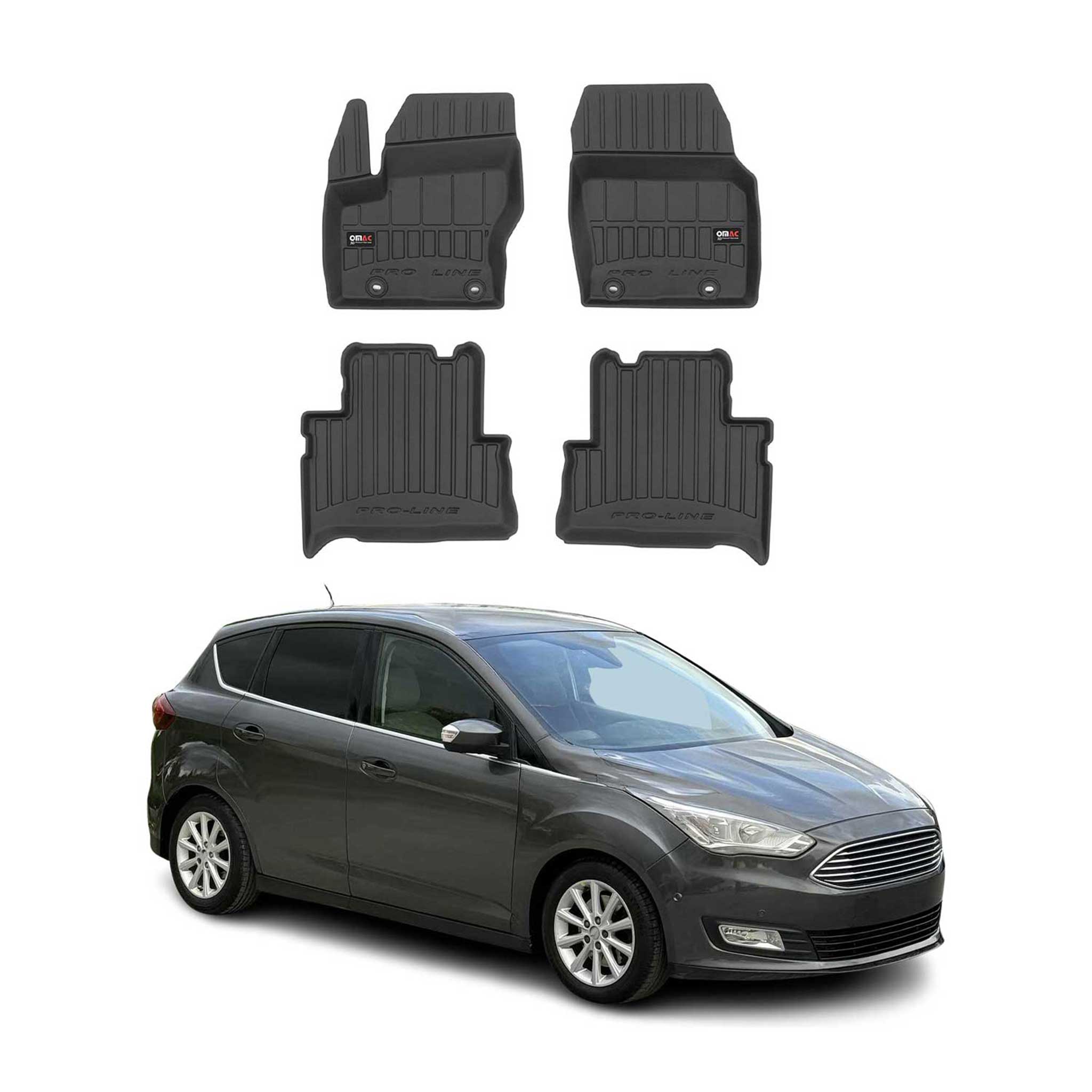 OMAC Premium Alfombrillas De Coche para Ford C-Max 2010-2019 Negro TPE Goma 4Pza