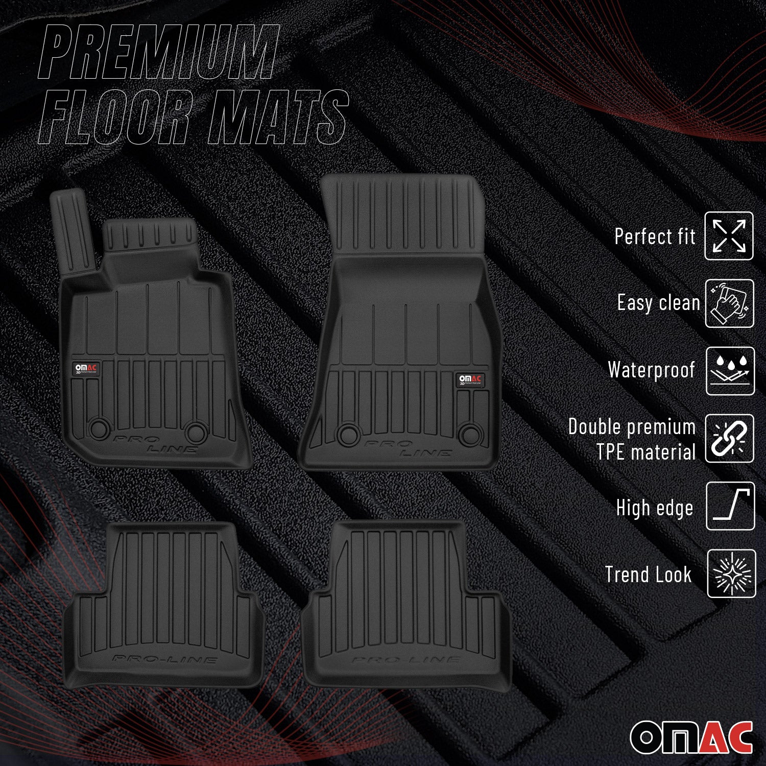 OMAC Premium Alfombrillas De Coche para BMW Serie 4 Gran Cupé 2021-25 Negro Goma