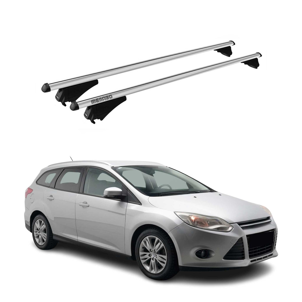 Menabo Barras de Techo Coche Baca para Ford Focus Familiar 2010-2018 Gris Alu 2x