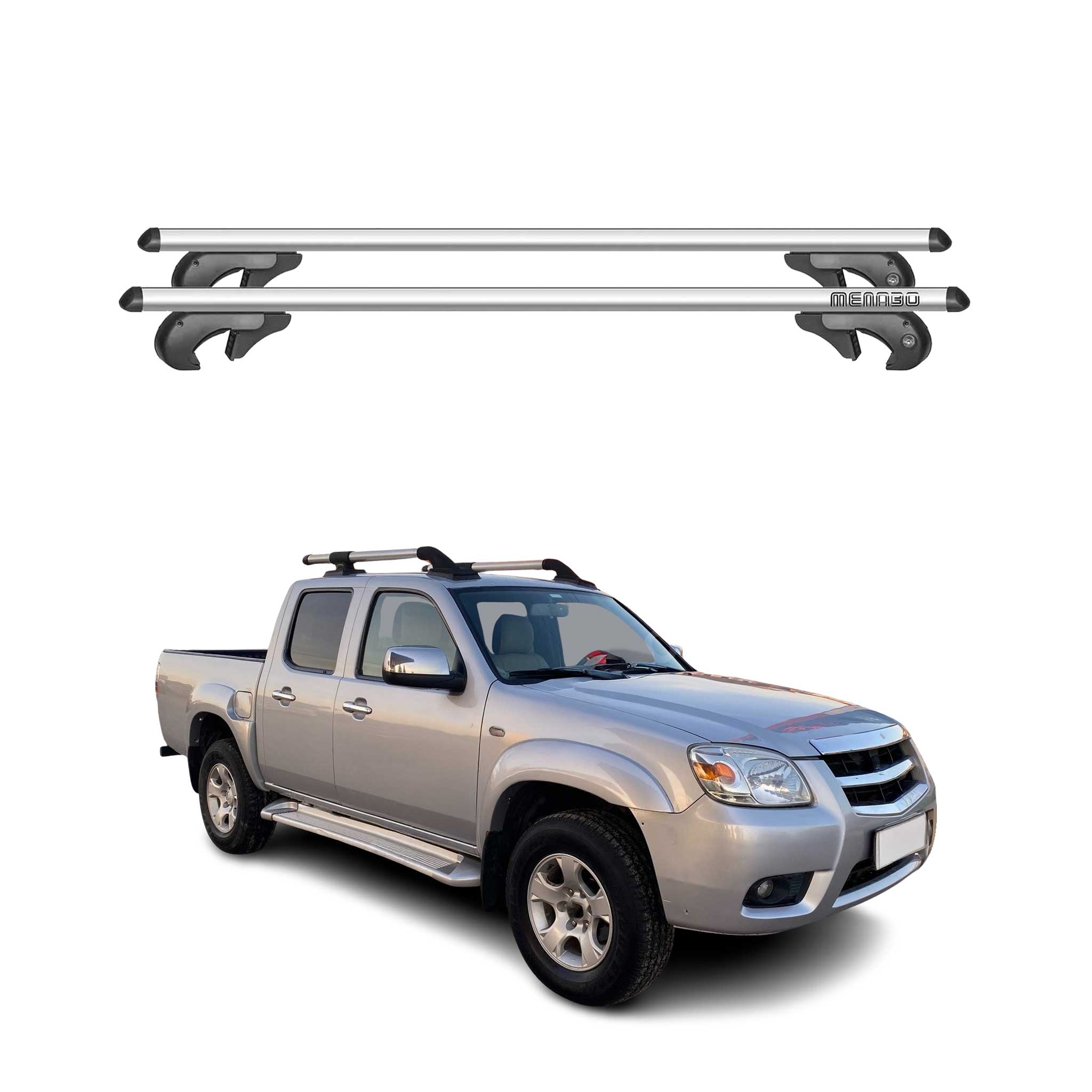 Menabo Barras de Techo Coche Barra para Mazda BT-50 2011-2020 Gris Aluminio 2Pza