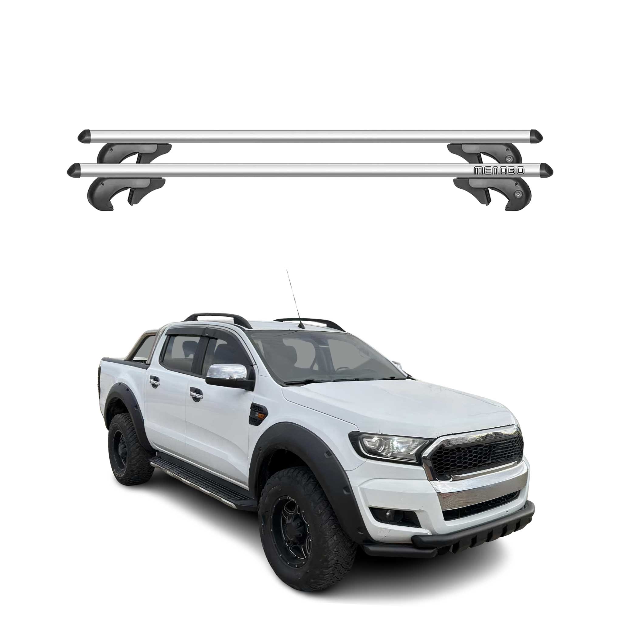 Menabo Barras de Techo Coche Barra para Ford Ranger 2011-2016 Gris Aluminio 2Pza