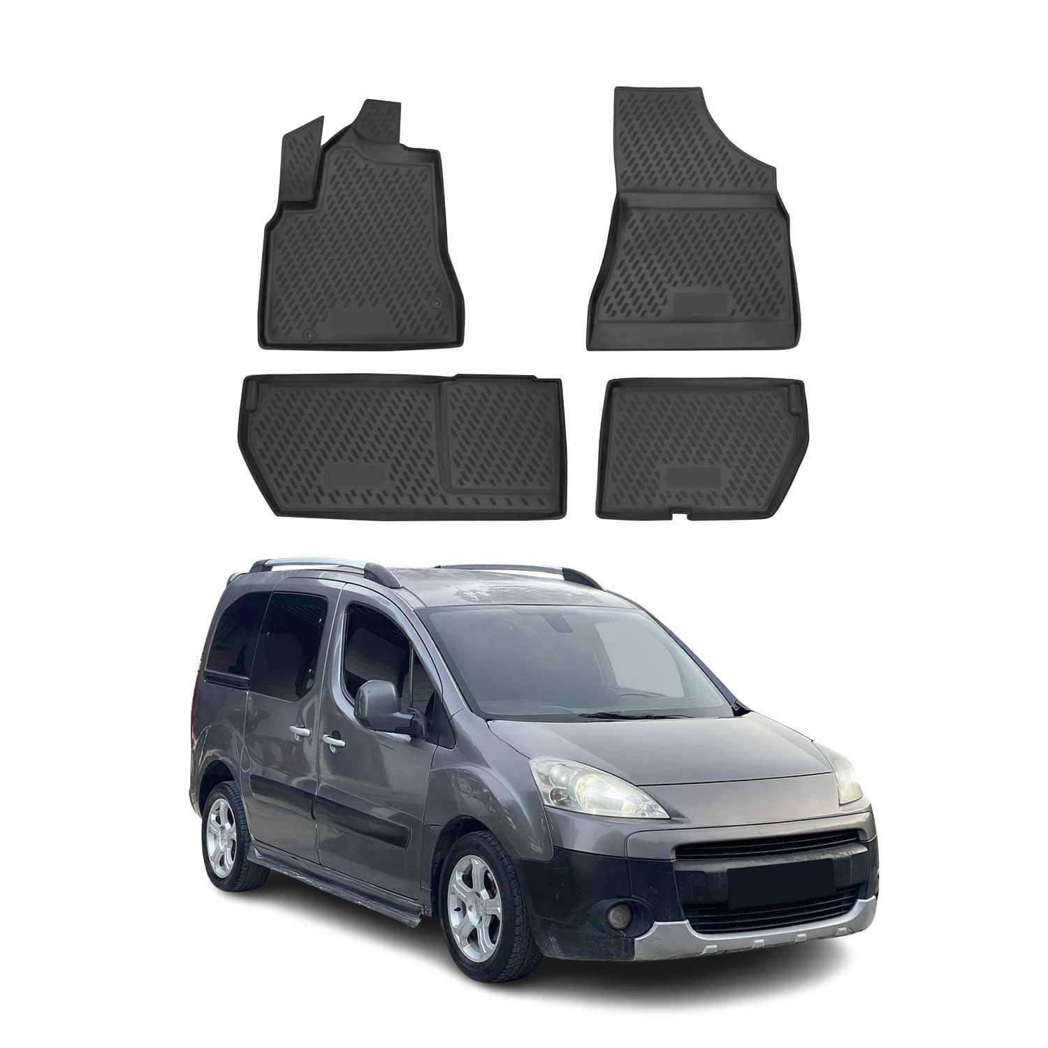 OMAC Alfombrillas De Coche para Peugeot Partner 2008-2018 Negro Goma TPE 4Pza