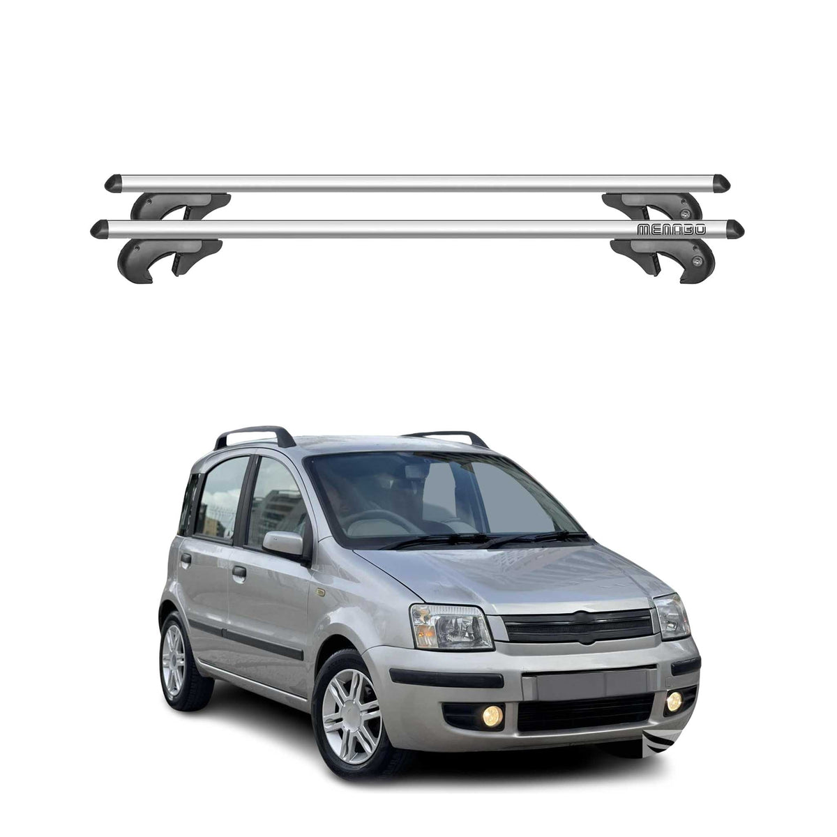 Menabo Barras de Techo Coche Barra para Fiat Panda 319 2014-2025 Cross Gris Alu