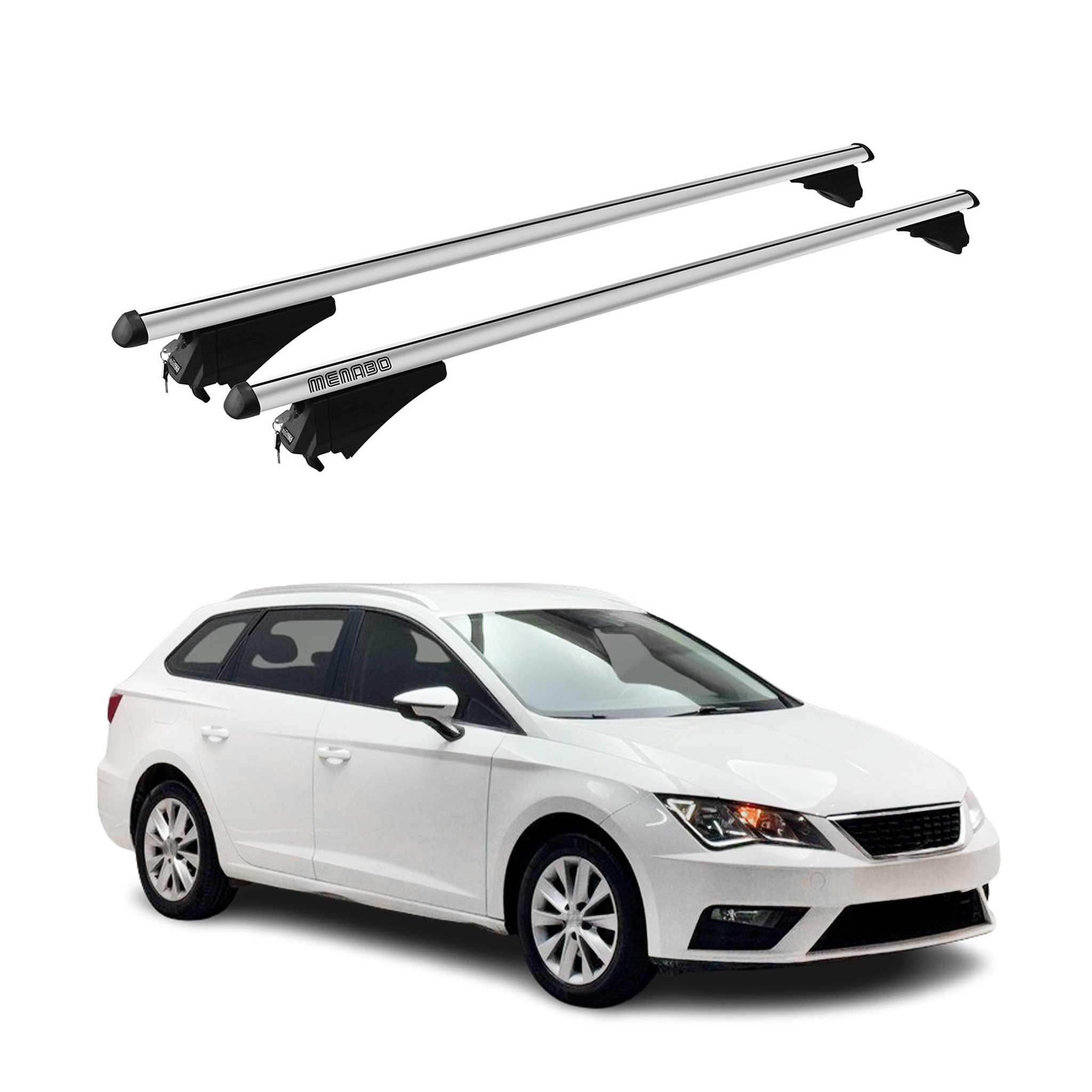 Menabo Barras de Techo Coche Baca para Seat Leon 2012-2020 Gris Aluminio 2Pza