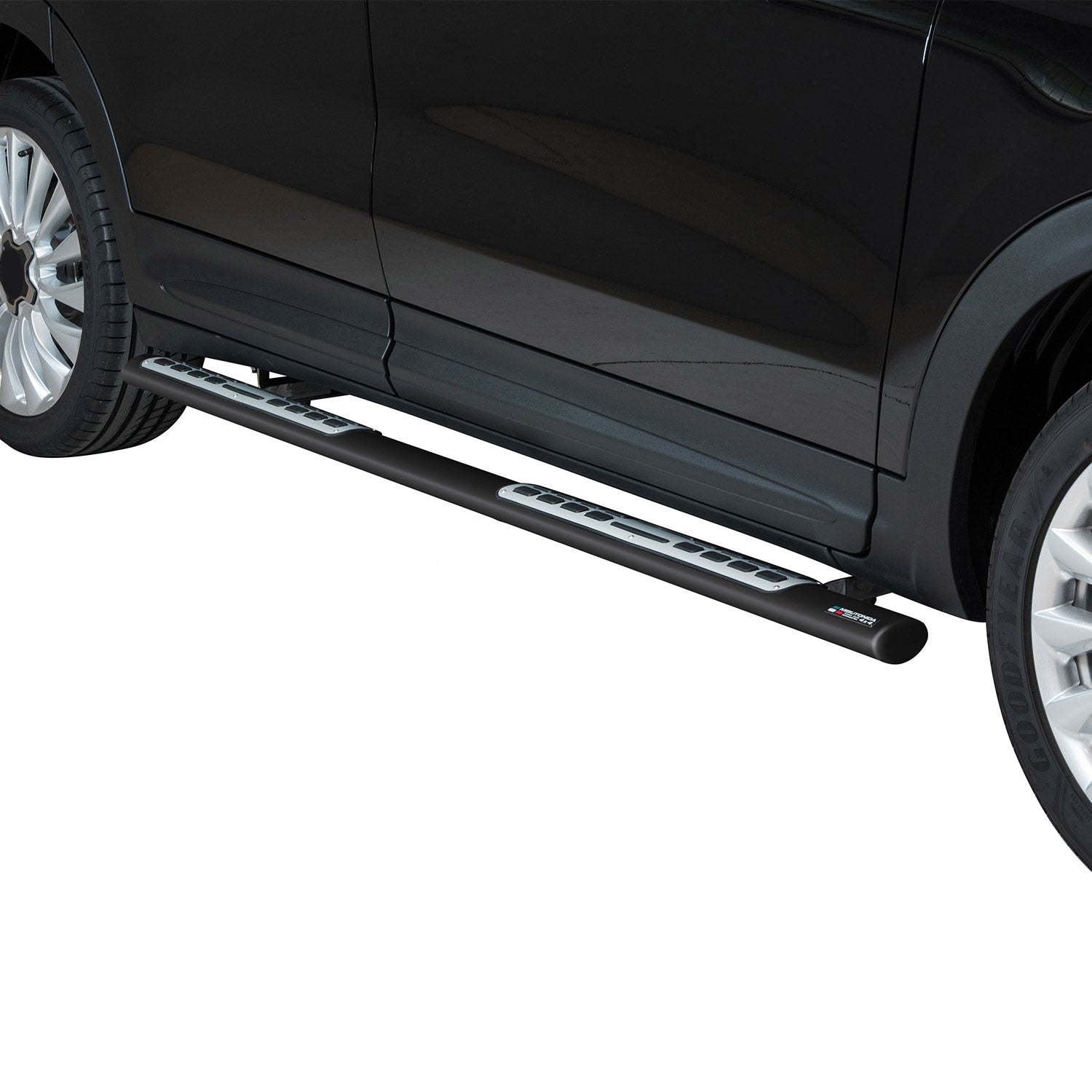 Par de Estribos Barras Laterales para Fiat 500X 2014-2018 Negro Brillante Acero