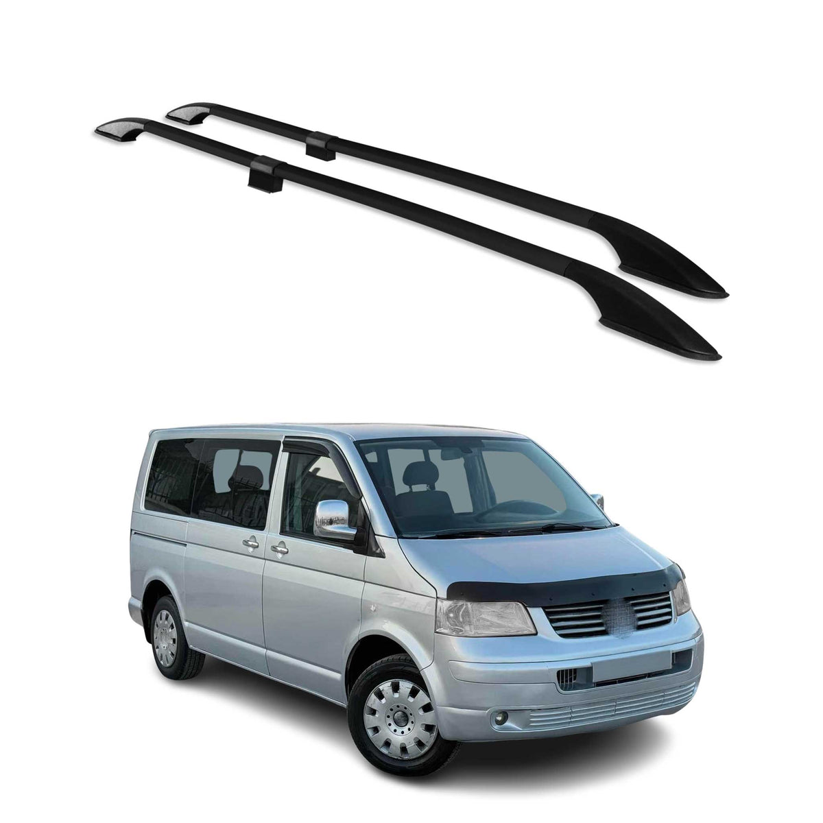 Rieles de Techo Coche Alu para VW Transporter T5 2003-2015 L1 Corto Negro Alu 2x