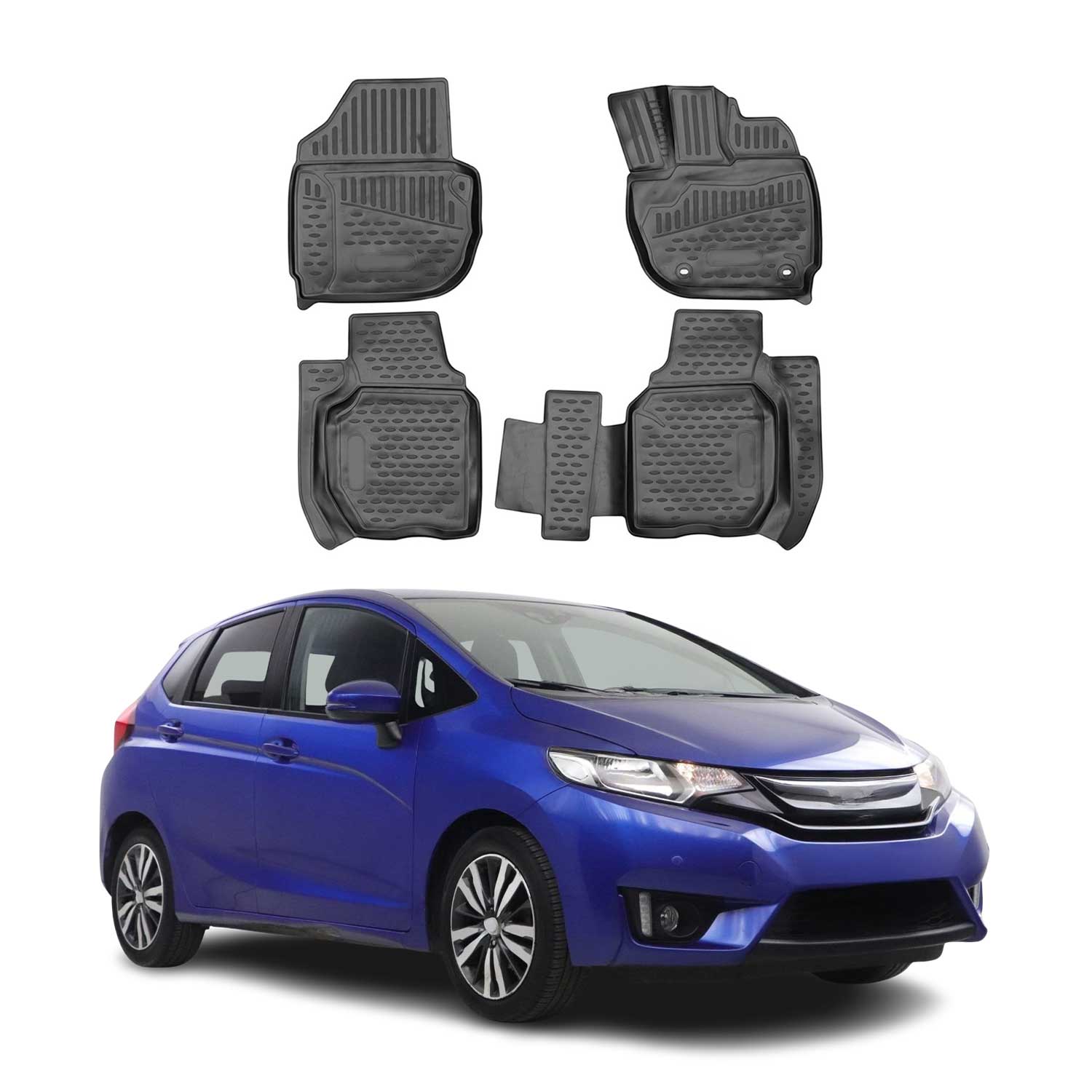 OMAC Alfombrillas De Coche para Honda Jazz 2014-2021 Negro Goma TPE 4Pza