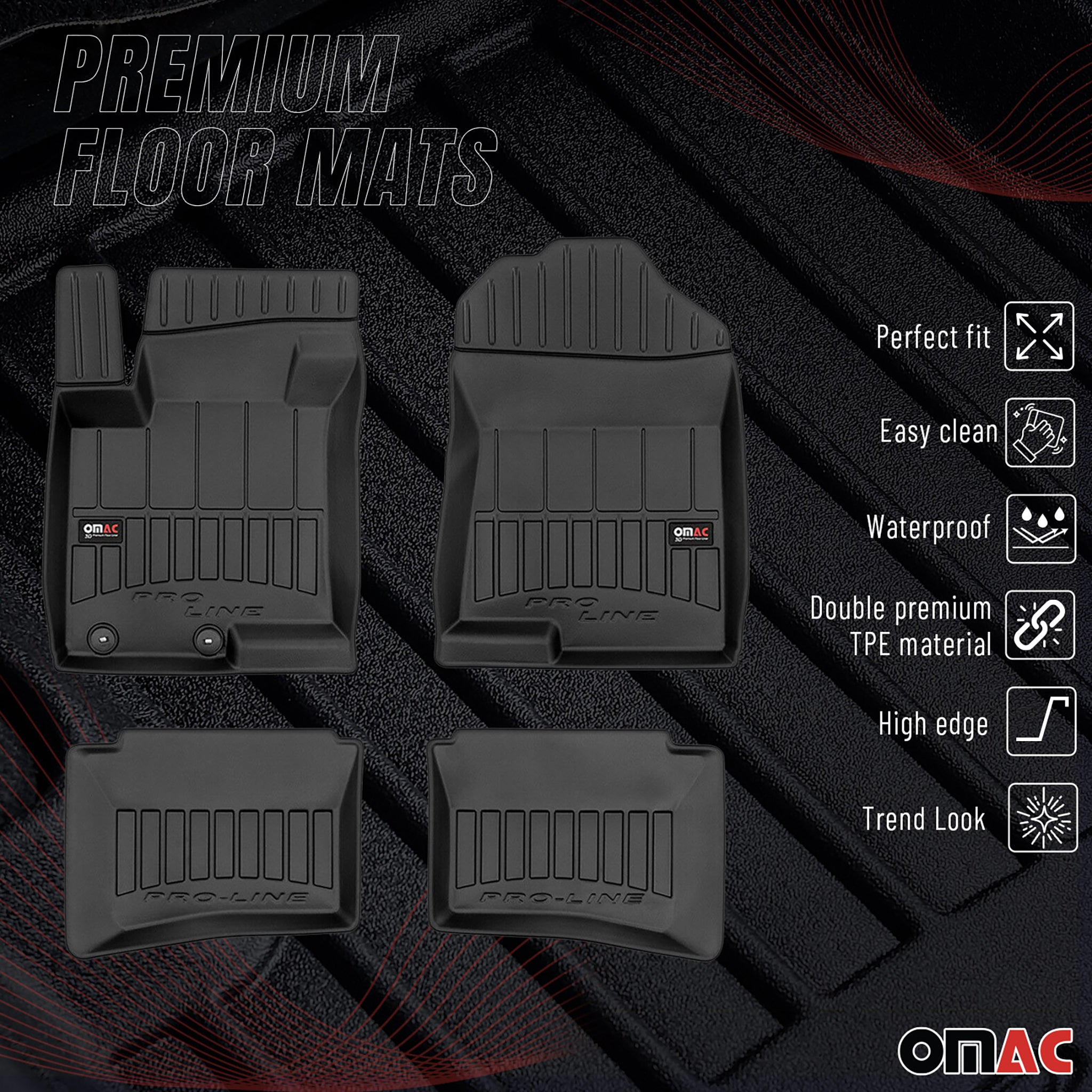 OMAC Premium Alfombrillas De Coche para Hyundai i20 2020-2025 Negro TPE Goma 4x