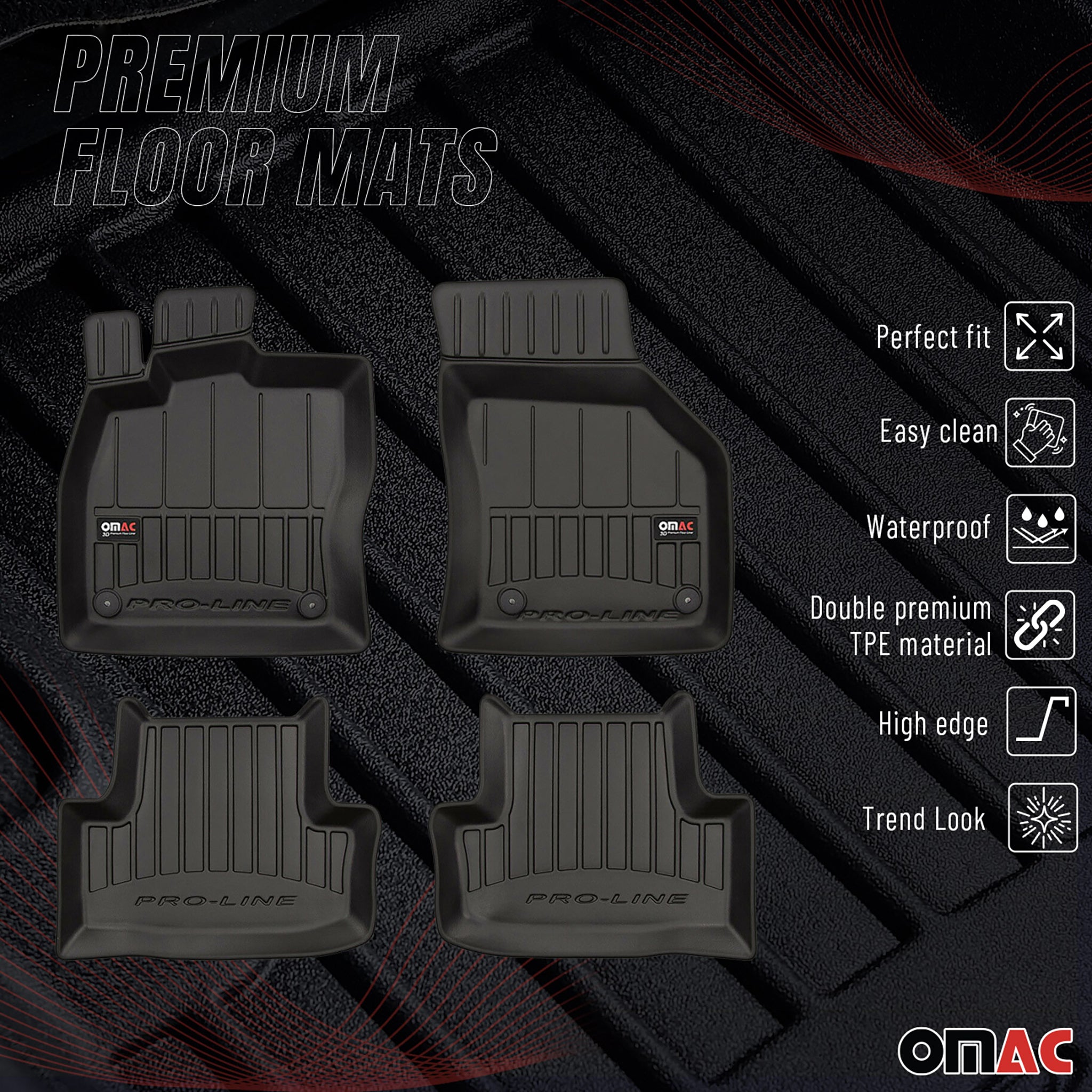 OMAC Premium Alfombrillas De Coche para Skoda Karoq 2017-2025 Negro TPE Goma 4x