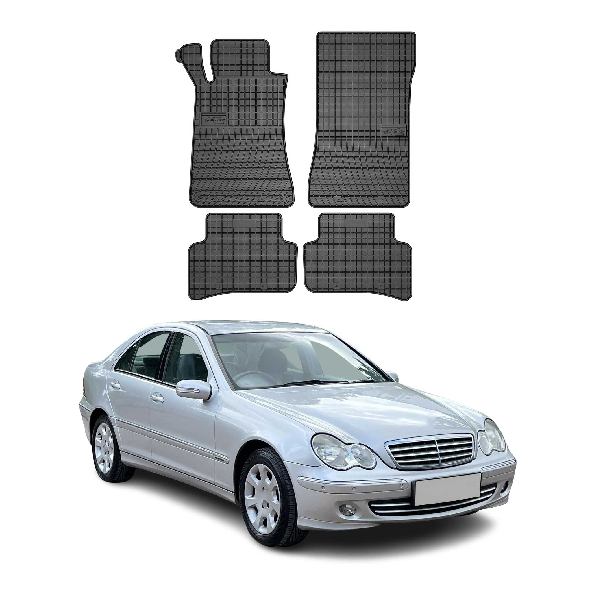 OMAC Alfombrillas De Coche para Mercedes C Class W203 2000-2007 Negro Goma 4Pza