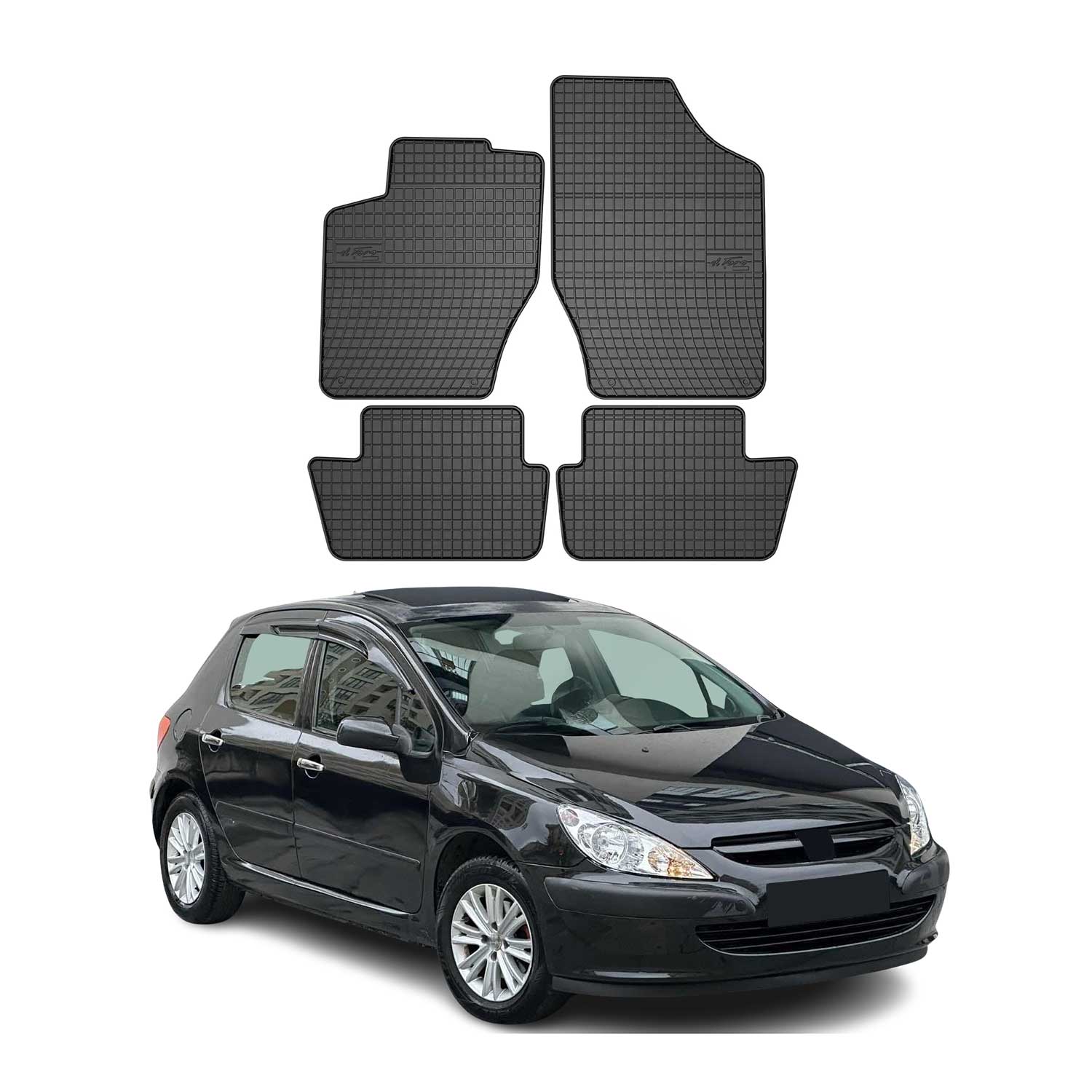 OMAC Alfombrillas De Coche para Peugeot 307 2001-2008 Negro Goma 4Pza