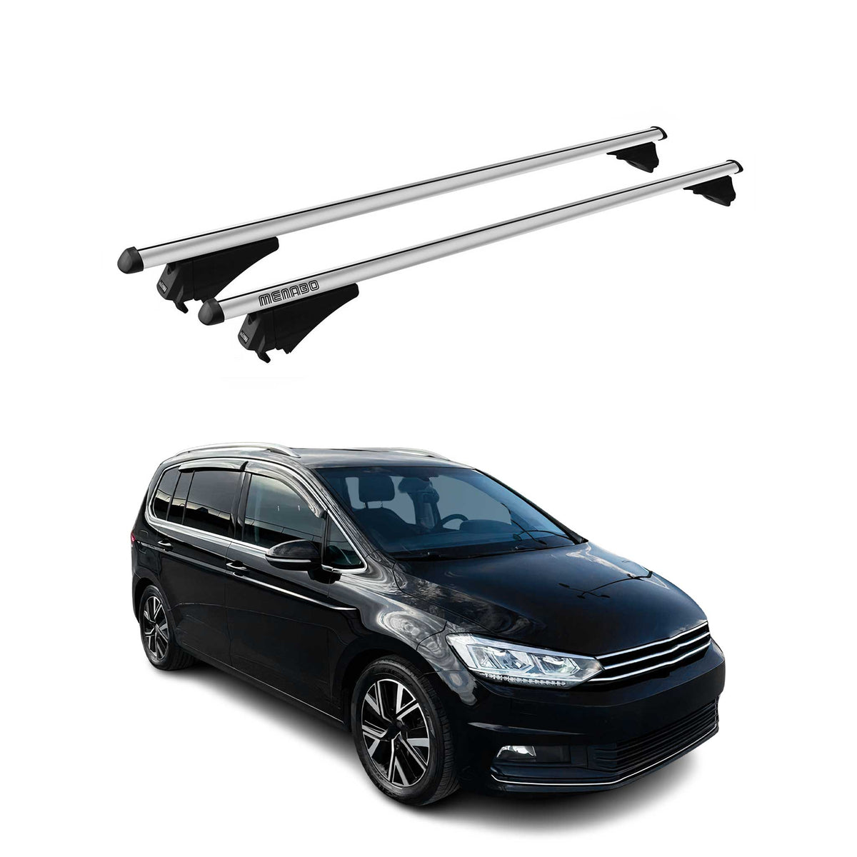 Menabo Barras de Techo Coche Baca para VW Touran 2015-2020 Gris Aluminio 2Pza