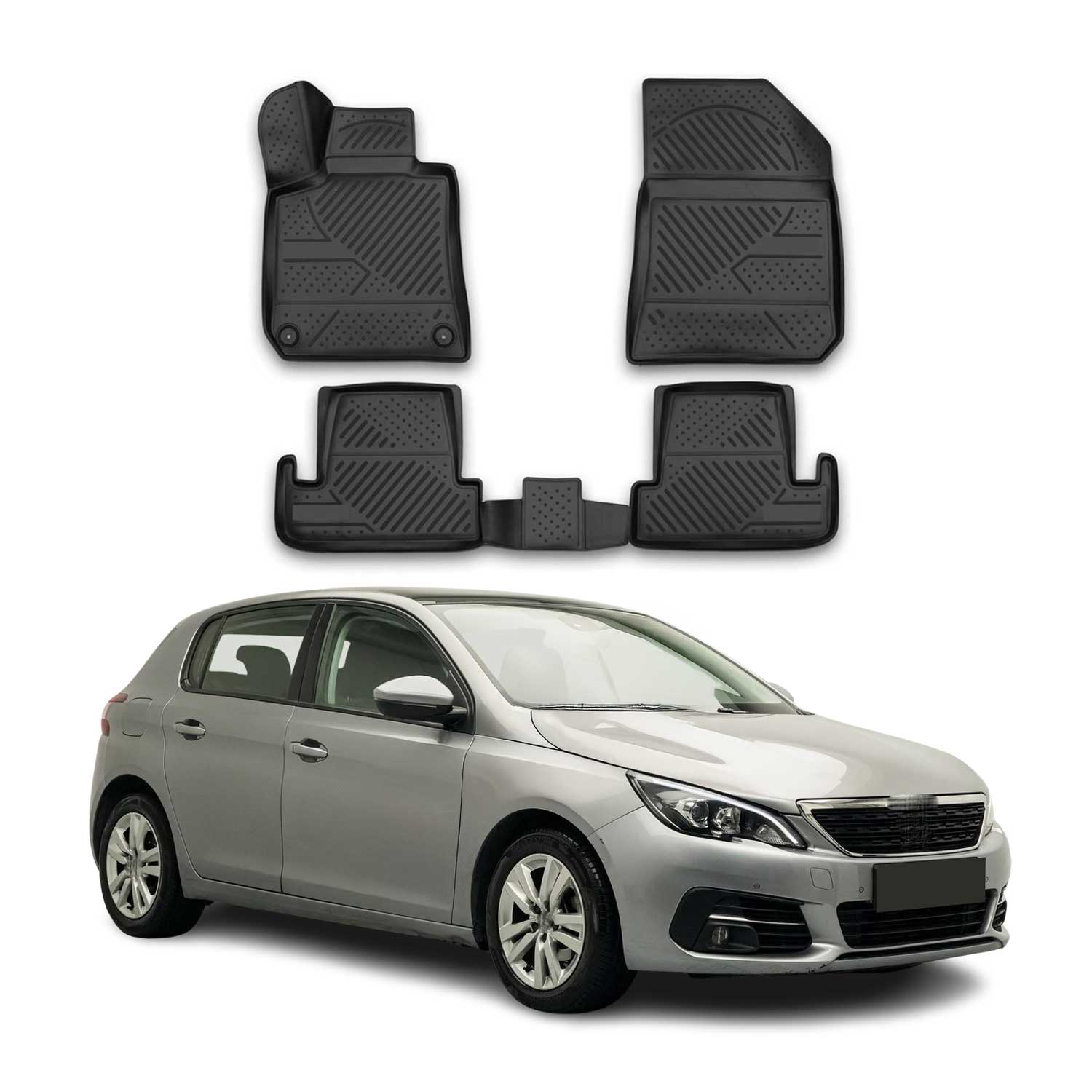 OMAC Alfombrillas De Coche para Peugeot 308 2014-2021 Negro Goma TPE 4Pza