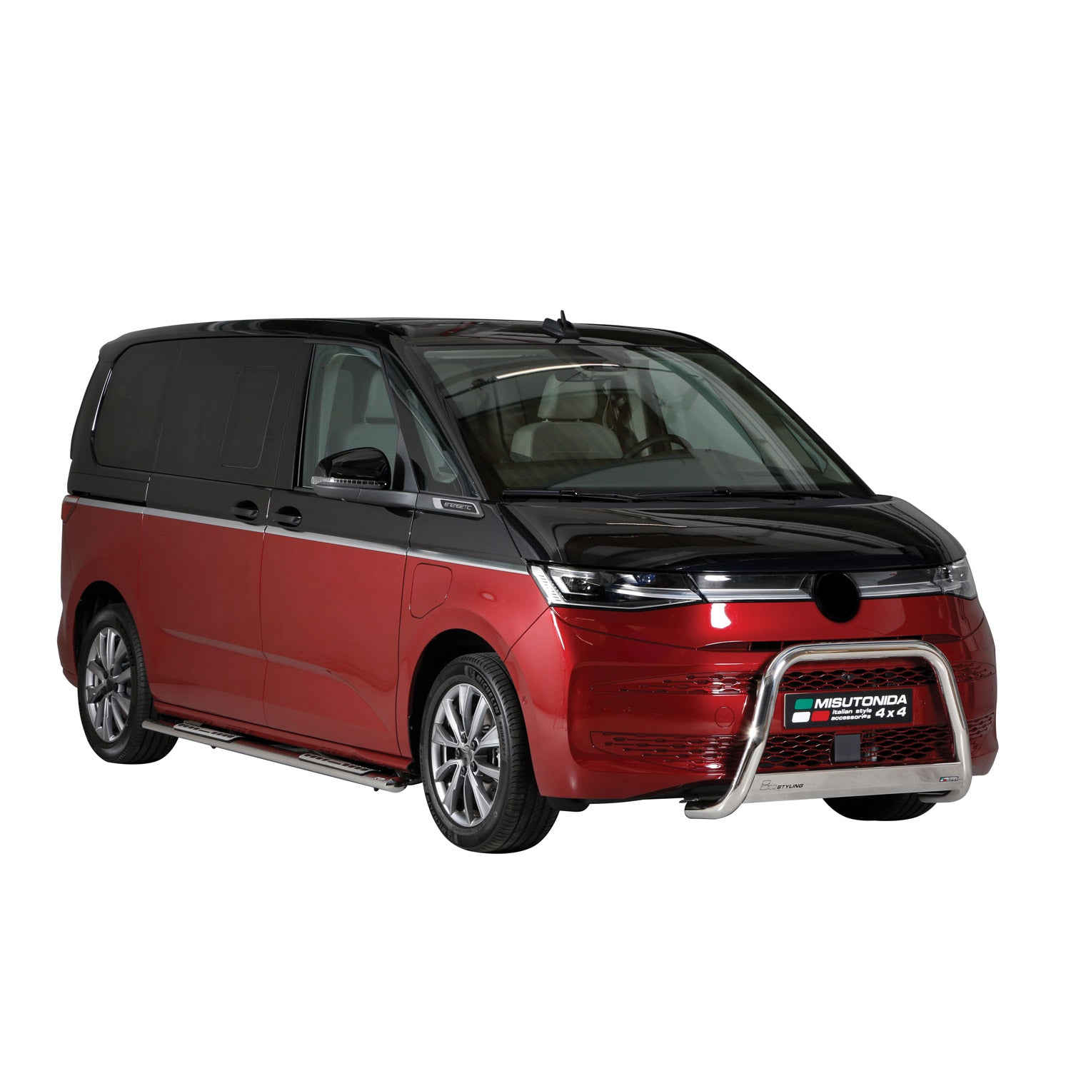 Par de Estribos Barras Laterales para VW Multivan T7 2022-2025 Plata Acero 2x