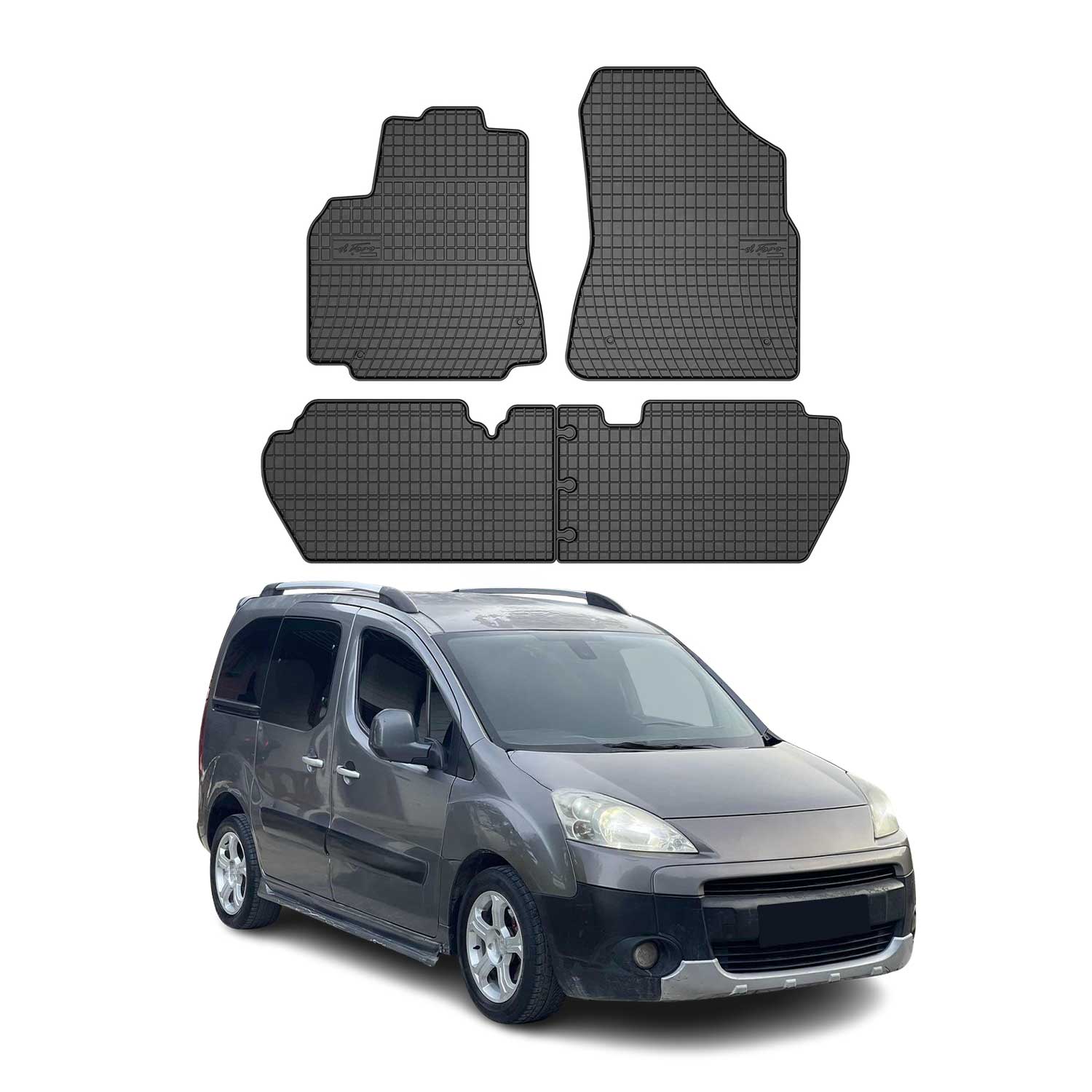 OMAC Alfombrillas De Coche para Peugeot Partner Tepee 2008-2018 Negro TPE 4Pza