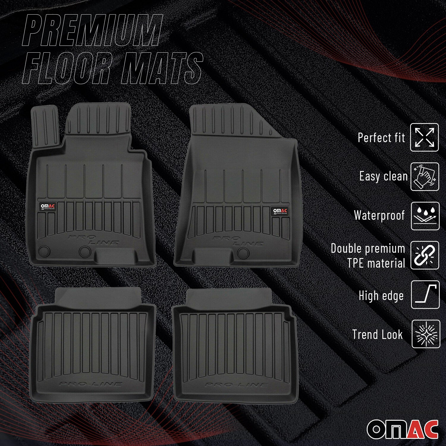 OMAC Premium Alfombrillas De Coche para Hyundai i40 2014-2019 Negro TPE Goma 4x