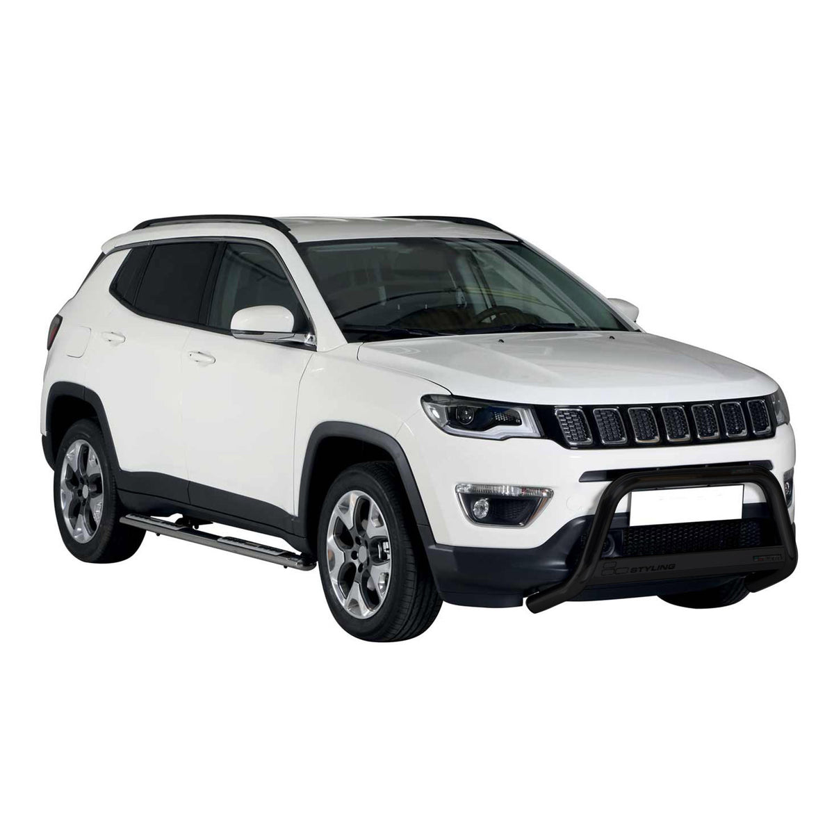 Bull Barra Frontal para Jeep Compass 2016-2021 Negro Brillante Acero