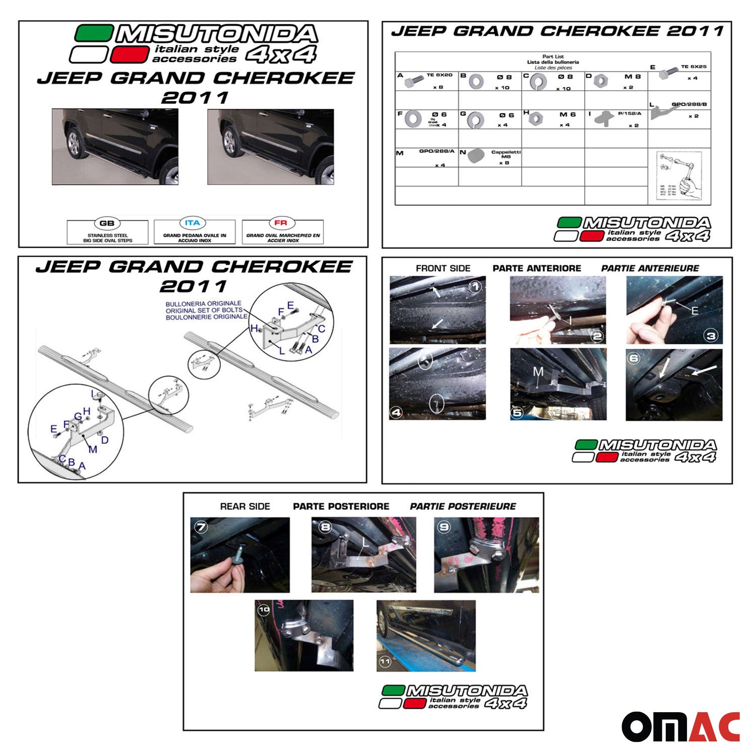 Par de Estribos Barras Laterales para Jeep Grand Cherokee 2010-2013 Plata Acero