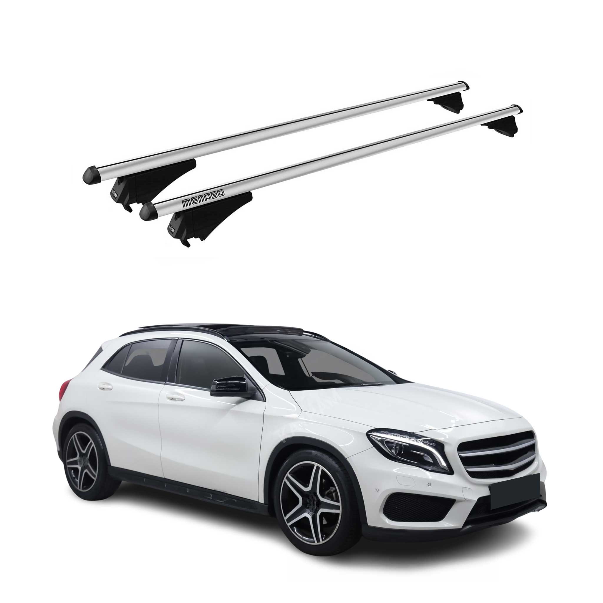 Menabo Barras de Techo Coche Baca para Mercedes GLA X156 2014-2020 Gris Alu 2Pza