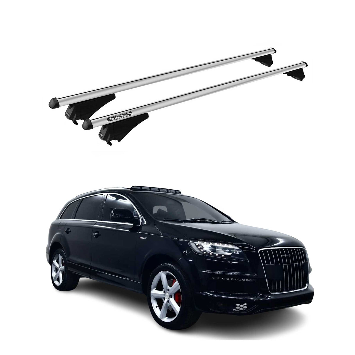 Menabo Barras de Techo Coche Baca para Audi Q7 2006-2015 Gris Aluminio 2Pza