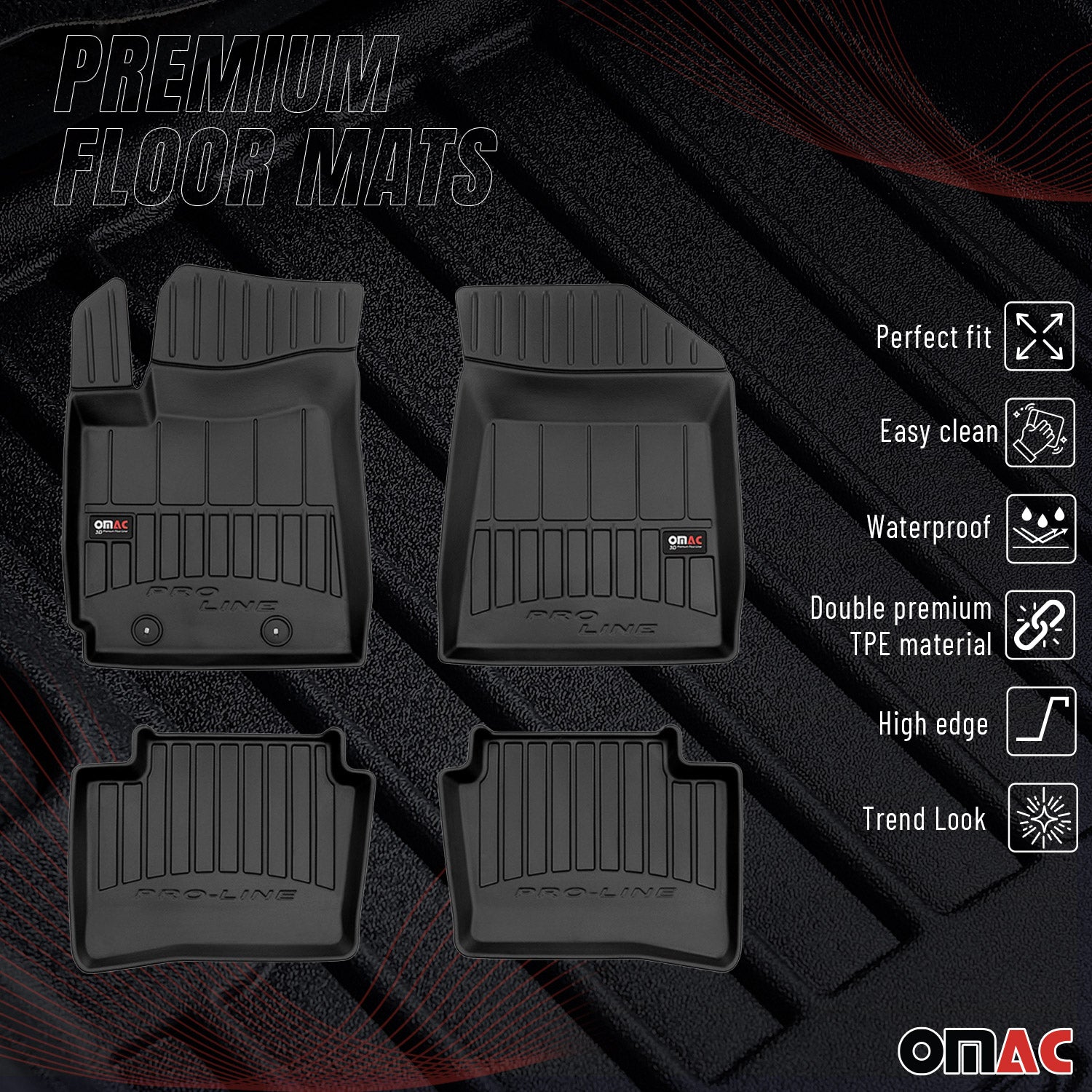 OMAC Premium Alfombrillas De Coche para Hyundai i10 2019-2025 Negro TPE Goma 4x