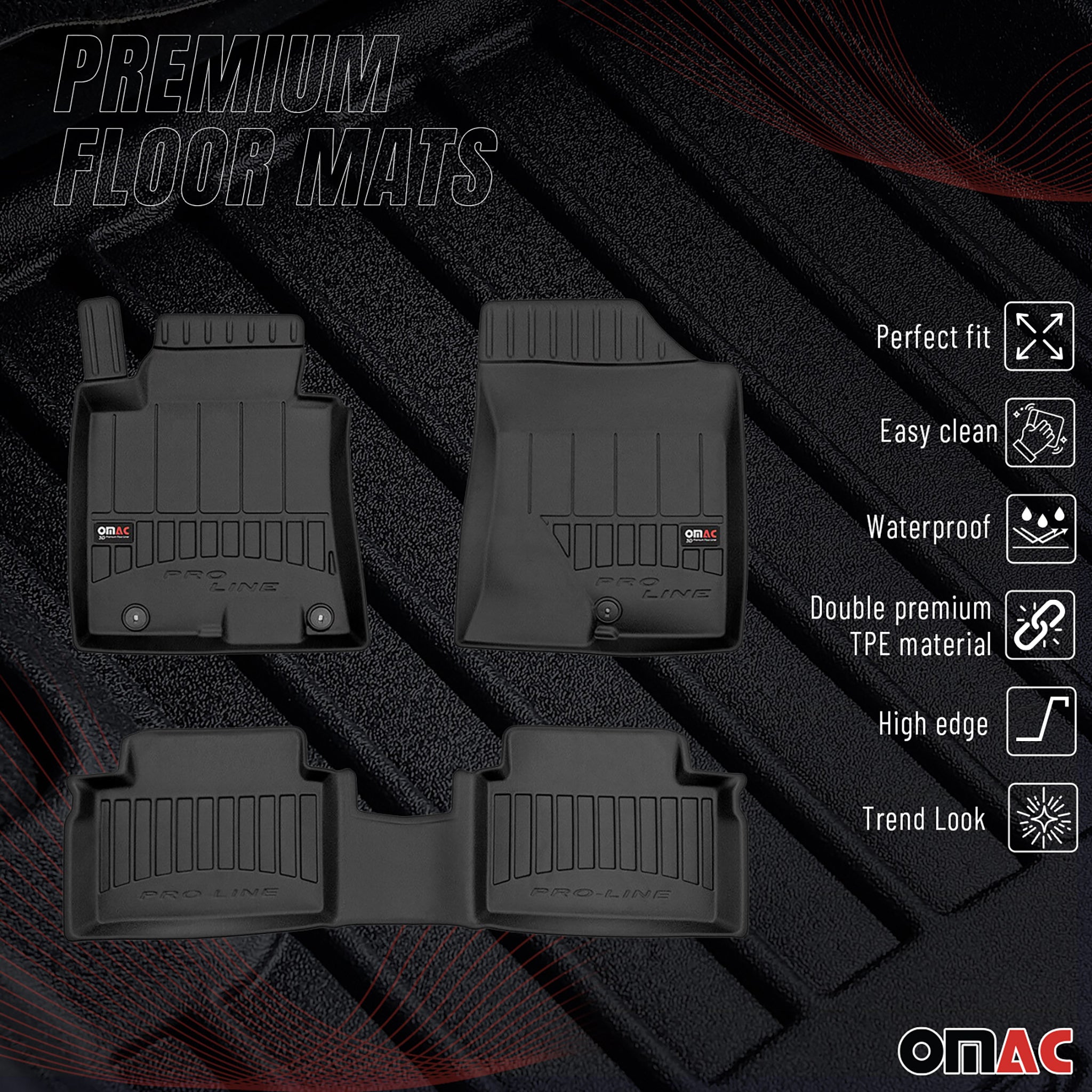 OMAC Premium Alfombrillas De Coche para Hyundai i30 2011-2017 Negro TPE Goma 3x