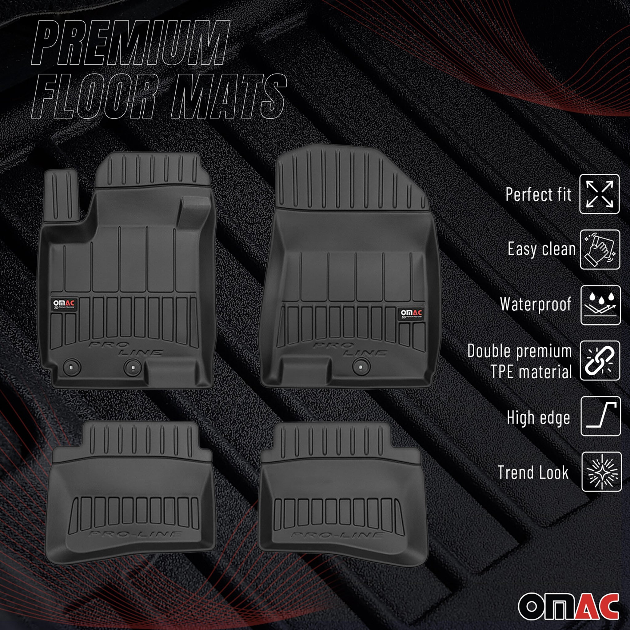 OMAC Premium Alfombrillas De Coche para Hyundai i20 2014-2020 Negro TPE Goma 4x
