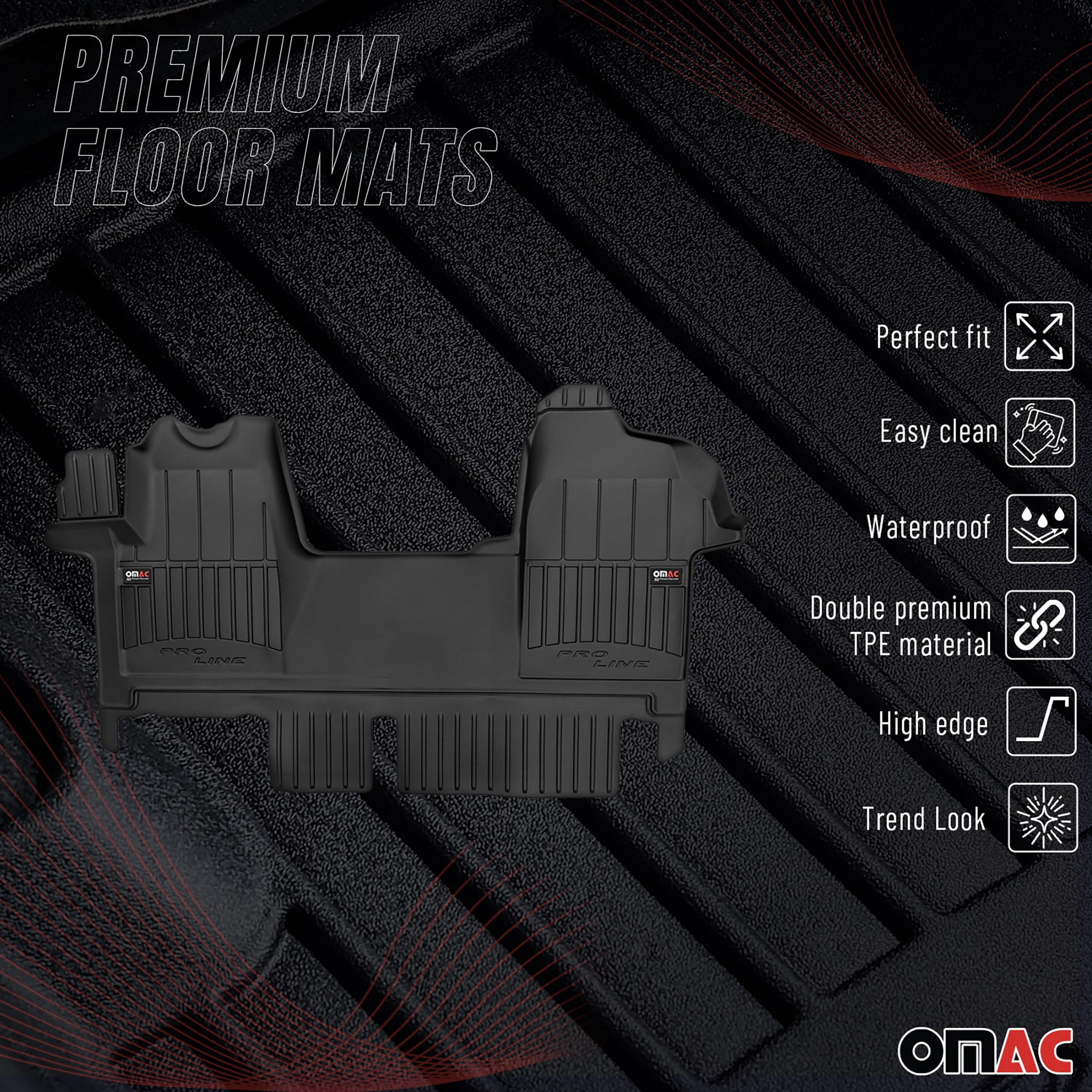 OMAC Premium Alfombrillas De Coche para Nissan NV400 2012-2022 Negro TPE Goma