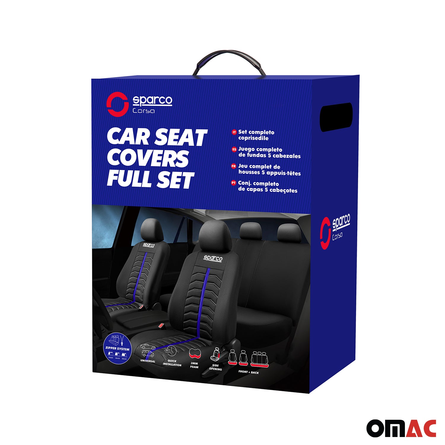 Sparco Funda de Asiento Universal Negro Azul Rojo Delantero Trasero