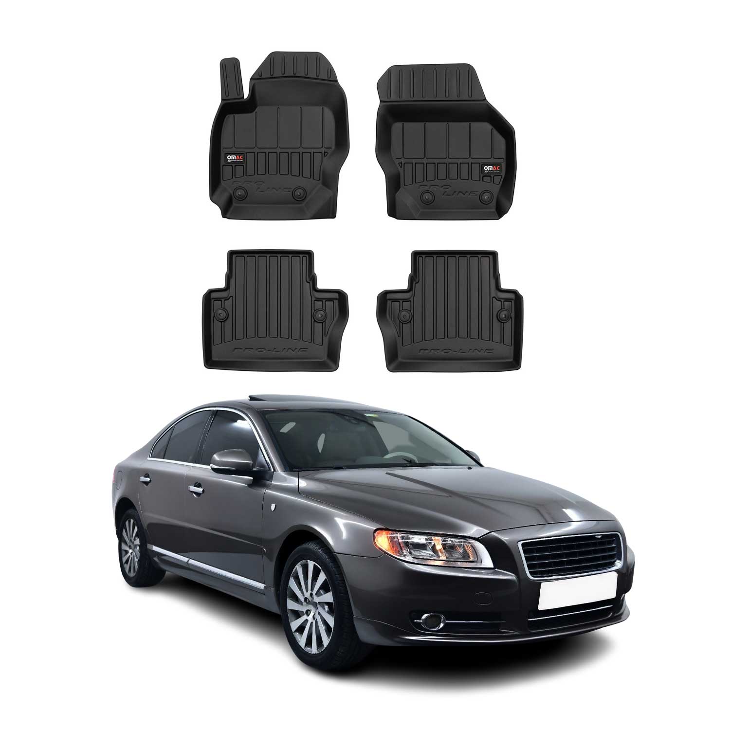 OMAC Premium Alfombrillas De Coche para Volvo S80 XC70 V70 2007-2016 TPE Goma 4x