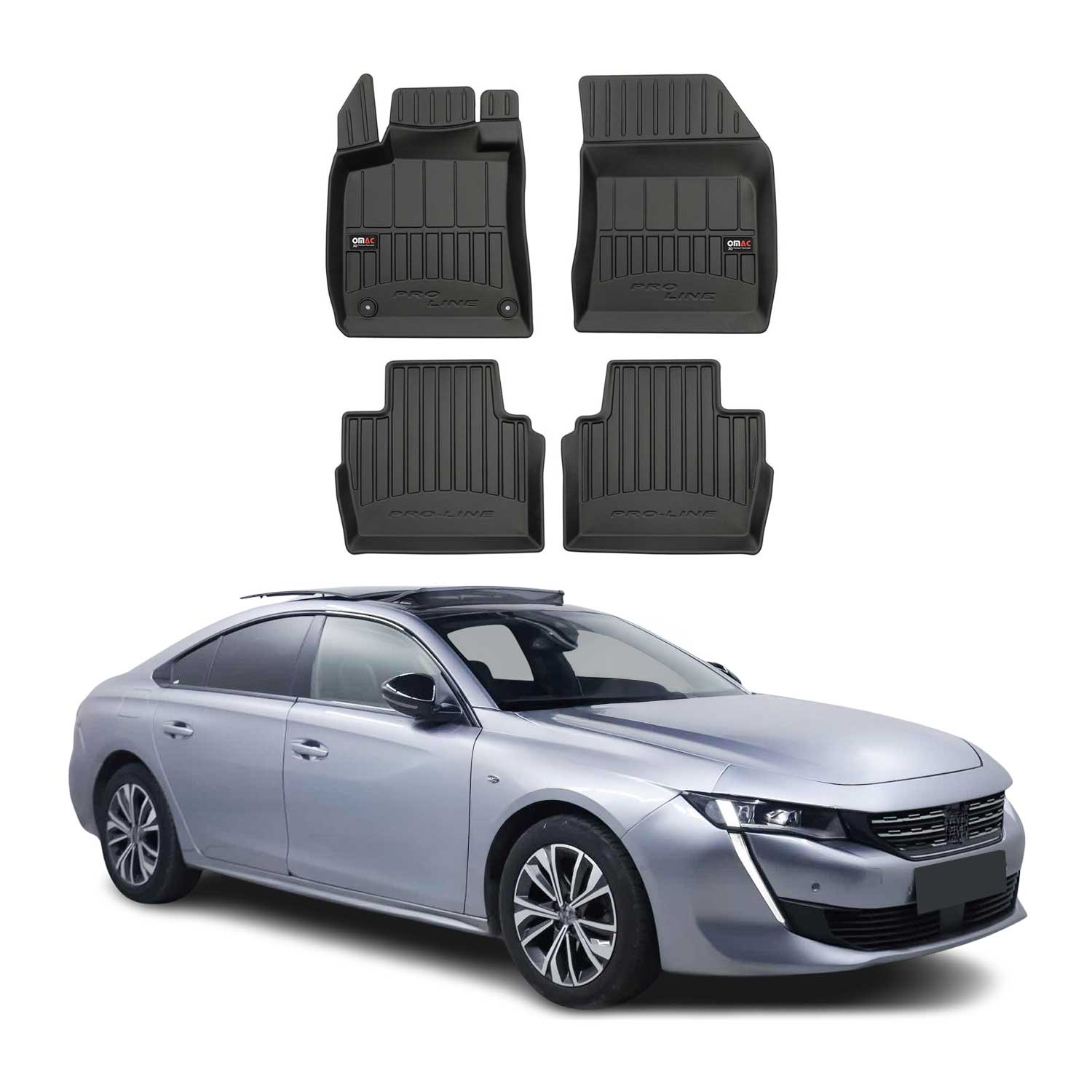 OMAC Premium Alfombrillas De Coche para Peugeot 508 2018-2025 Negro TPE Goma 4x
