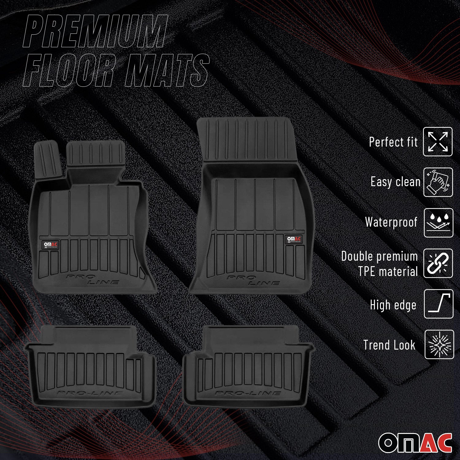 OMAC Premium Alfombrillas De Coche para BMW Serie 4 F32 Cupé 2013-2020 Negro 4x