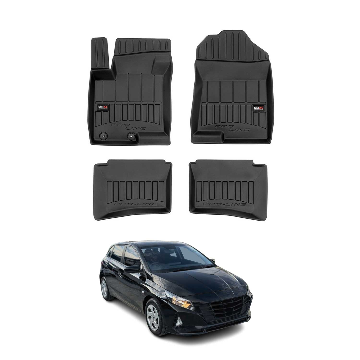 OMAC Premium Alfombrillas De Coche para Hyundai i20 2020-2025 Negro TPE Goma 4x