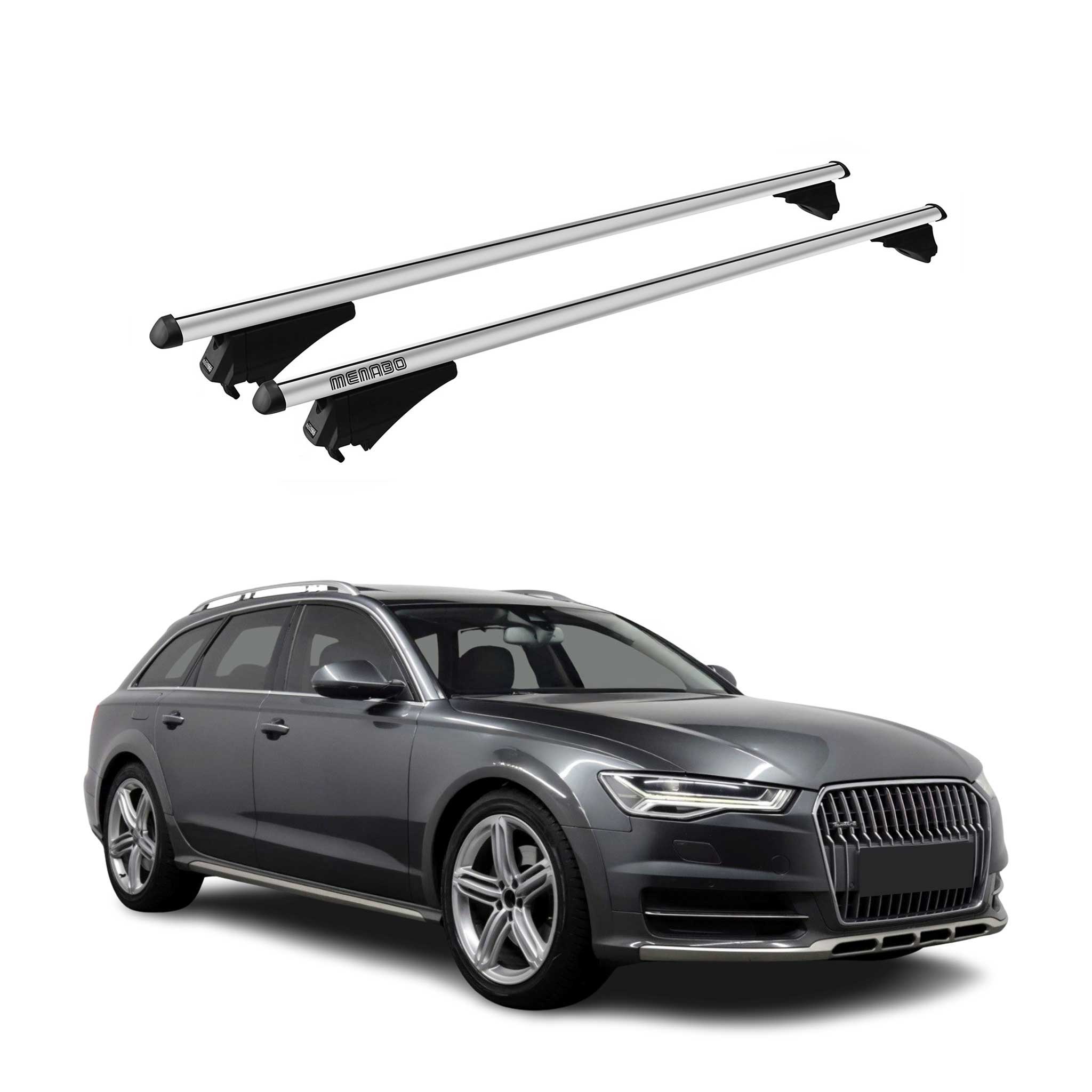 Menabo Barras de Techo Coche Baca para Audi A6 Allroad 2012-2018 Gris Alu 2Pza