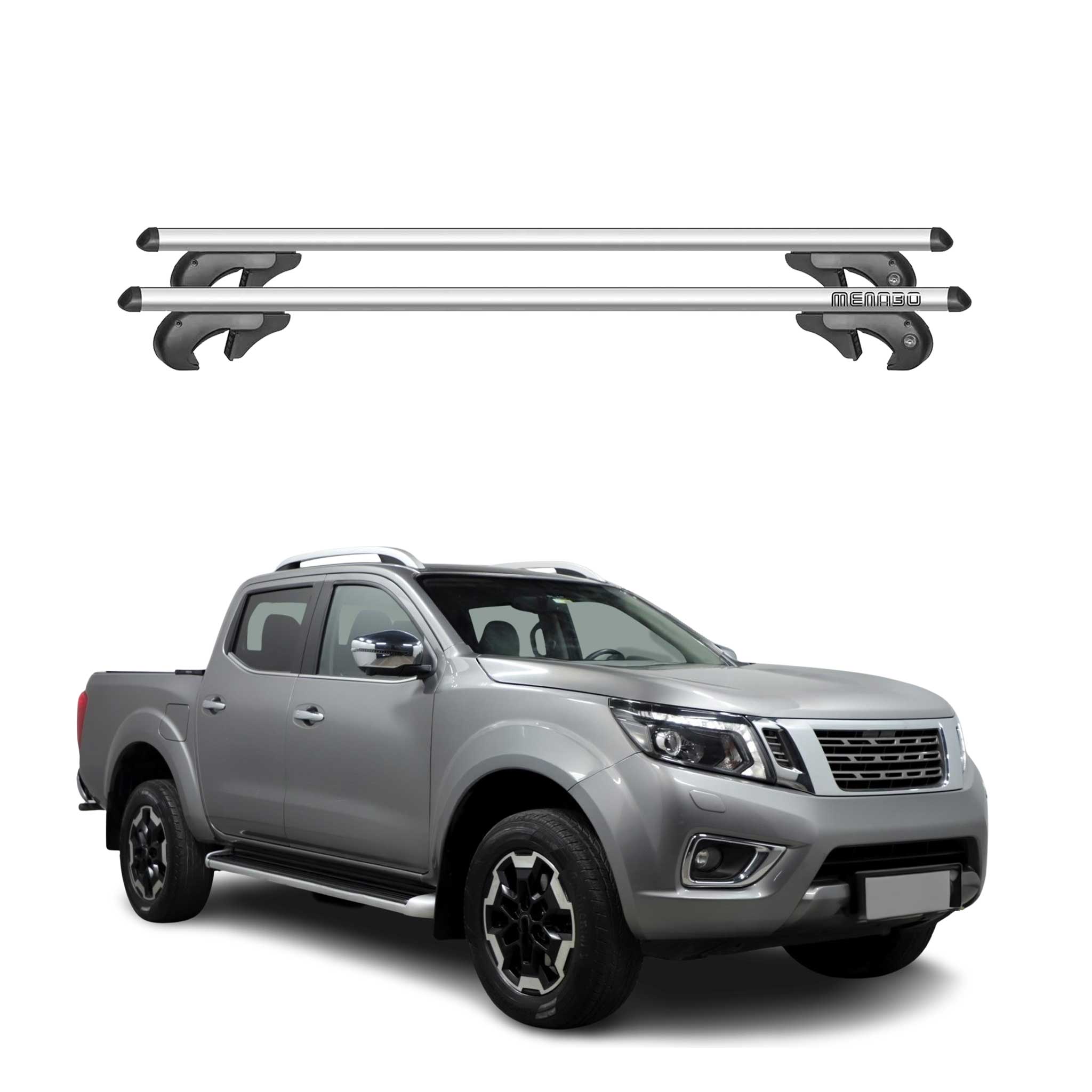 Menabo Barras de Techo Coche Barra para Nissan Navara 2014-2020 Gris Aluminio 2x