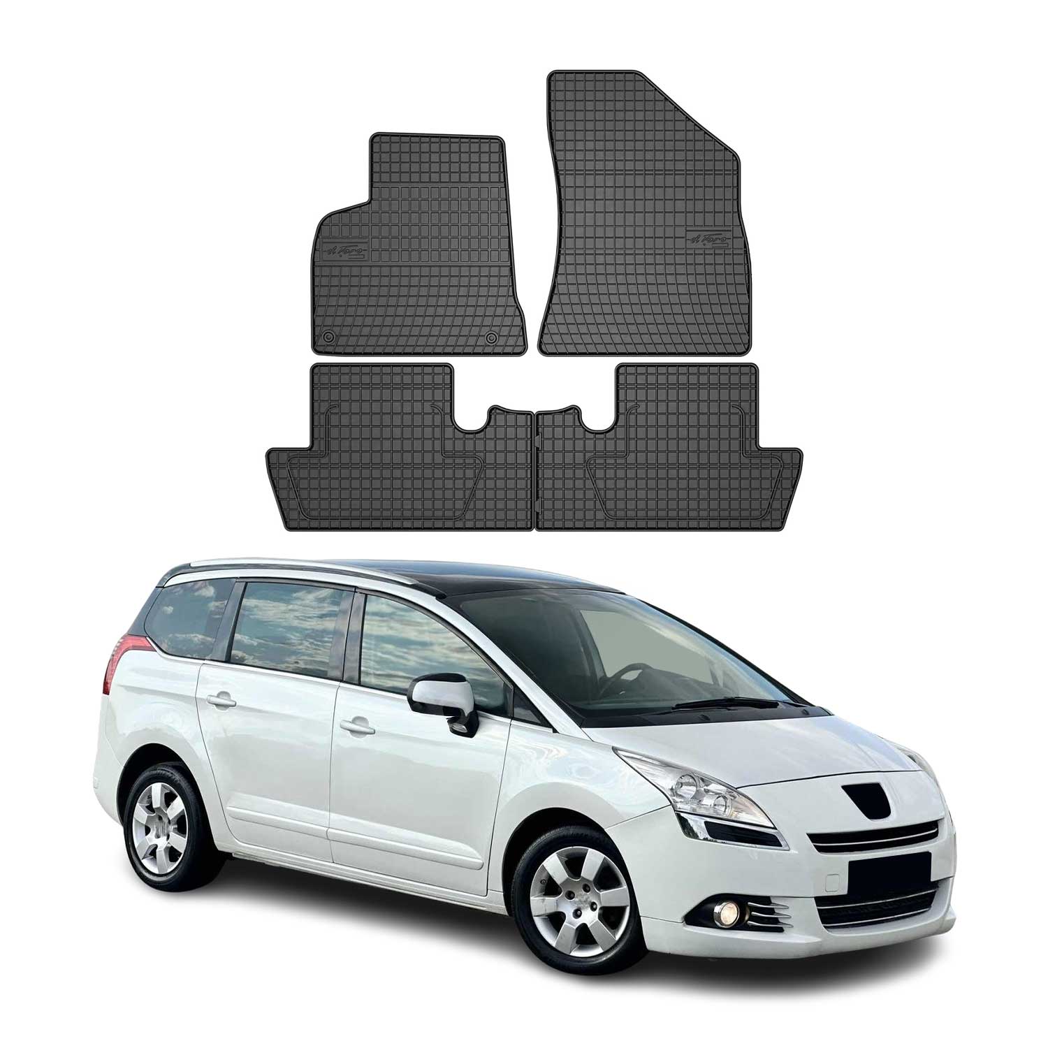 OMAC Alfombrillas De Coche para Peugeot 5008 2009-2017 Negro Goma 4Pza