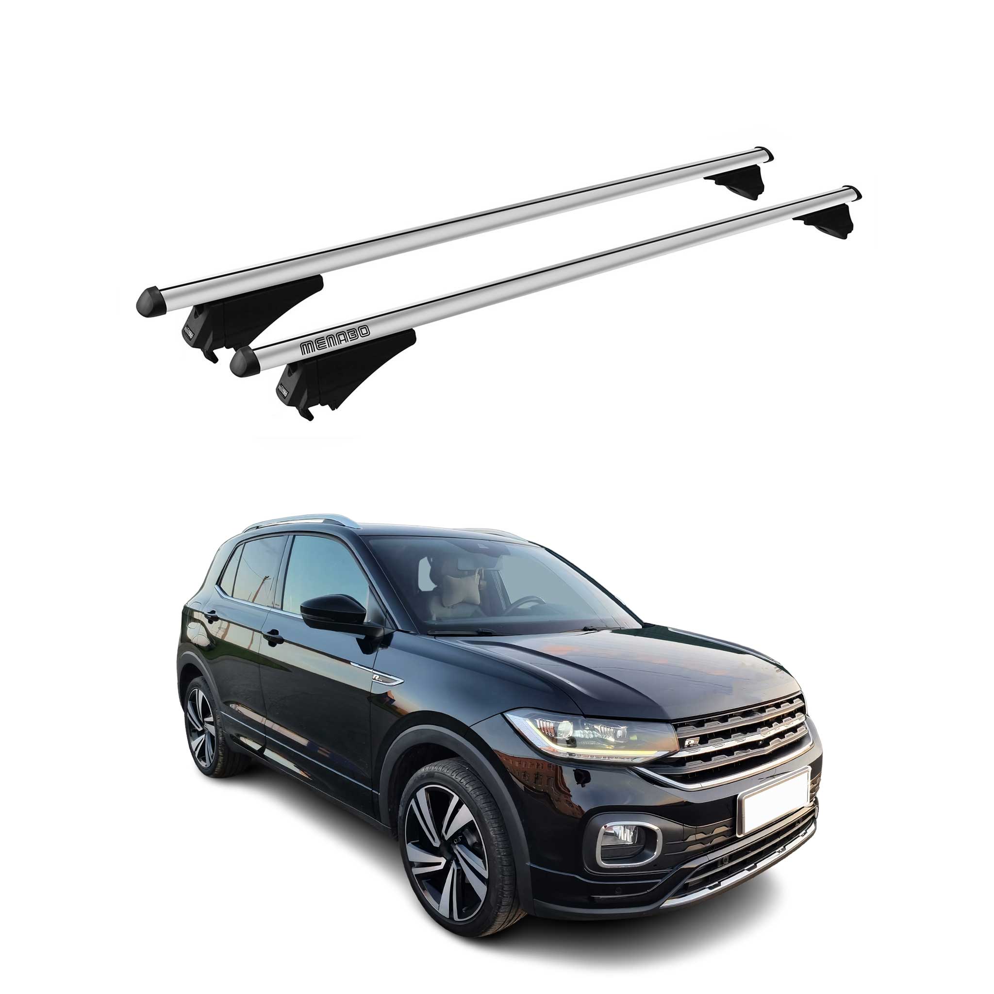 Menabo Barras de Techo Coche Baca para VW T-Cross 2018-2025 Gris Aluminio 2Pza