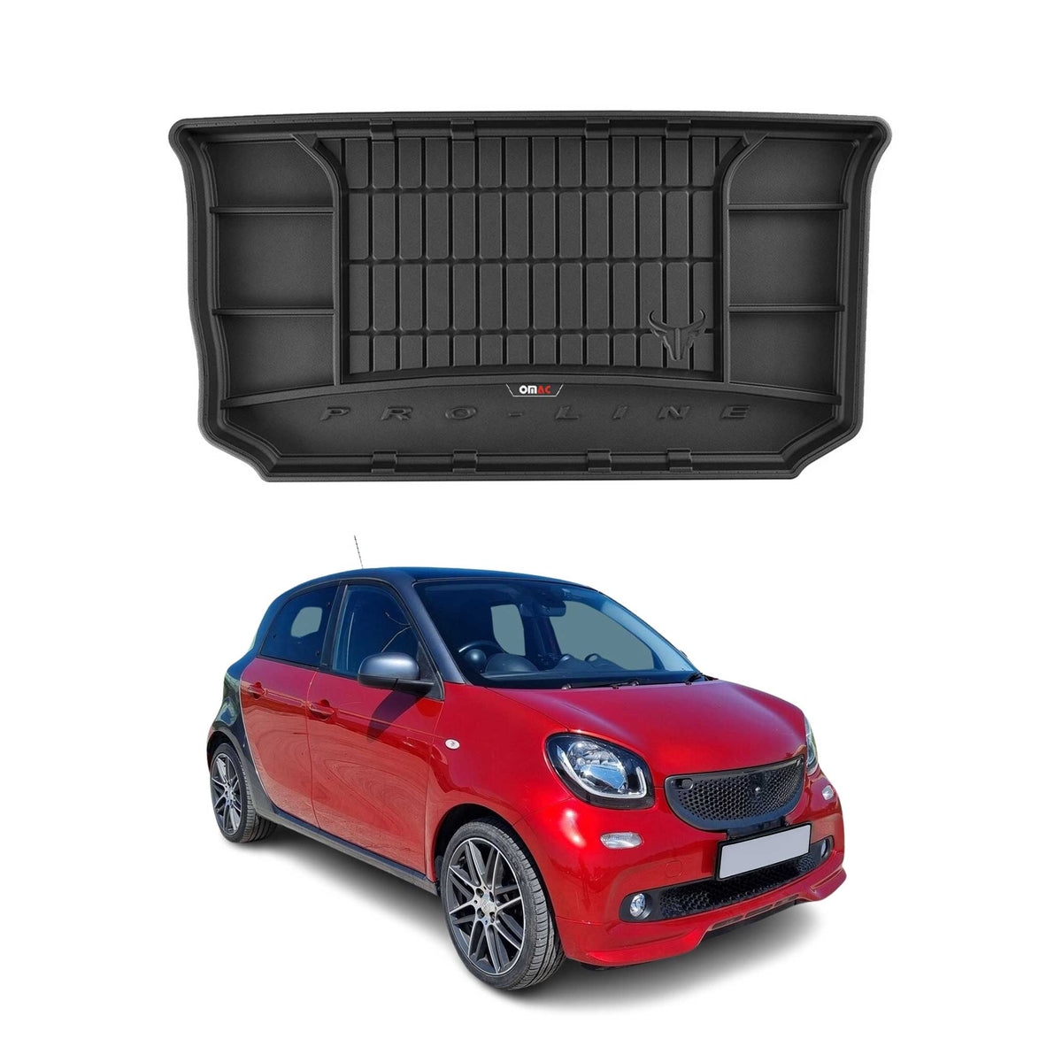 OMAC Premium Bandeja Maletero Alfombrilla para Smart Forfour 2015-2018 Negro TPE