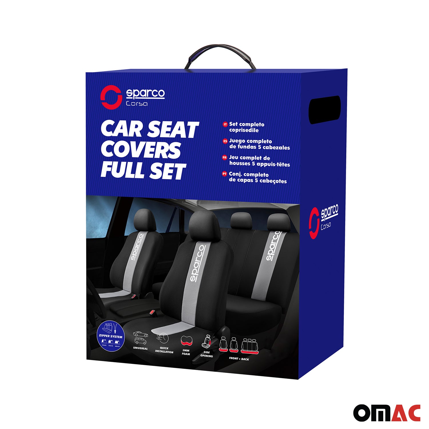 Sparco Funda de Asiento Universal Gris Negro Delantero Trasero