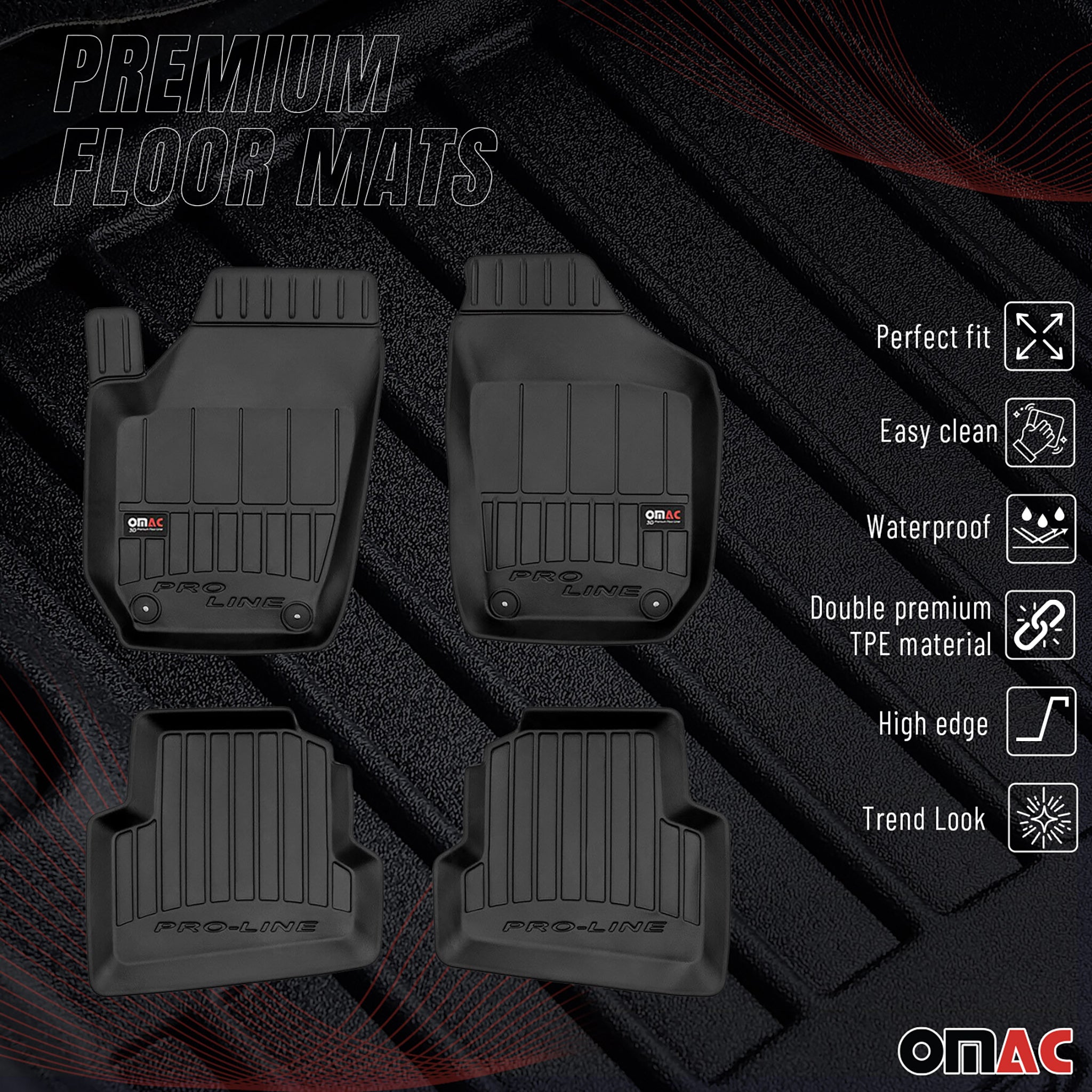 OMAC Premium Alfombrillas De Coche para Seat Cordoba 2002-2009 Negro TPE Goma 4x